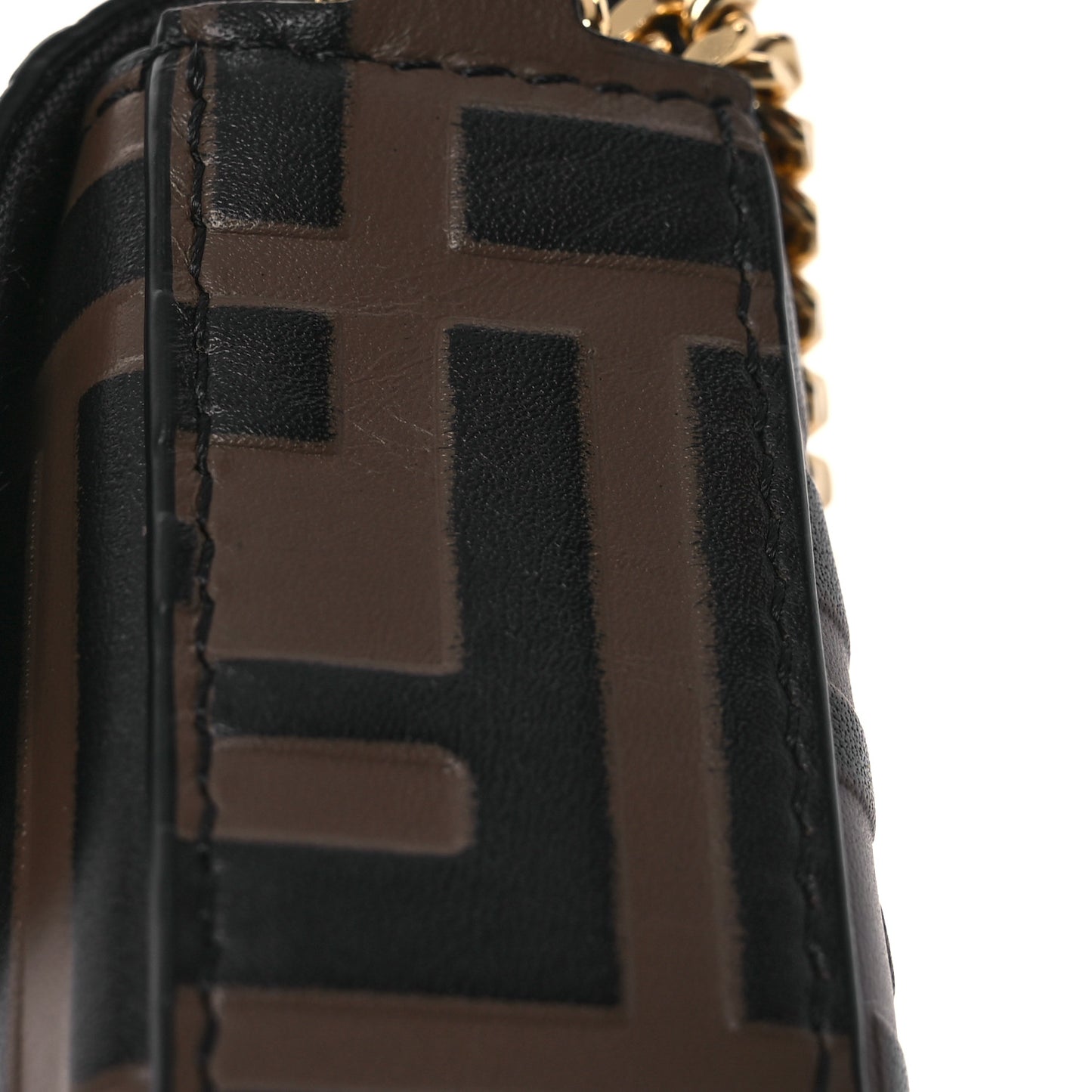 Vitello Soft F is Fendi Bi-Color FF 1974 Embossed Envelope Wallet On Chain with Pouches Maya Black