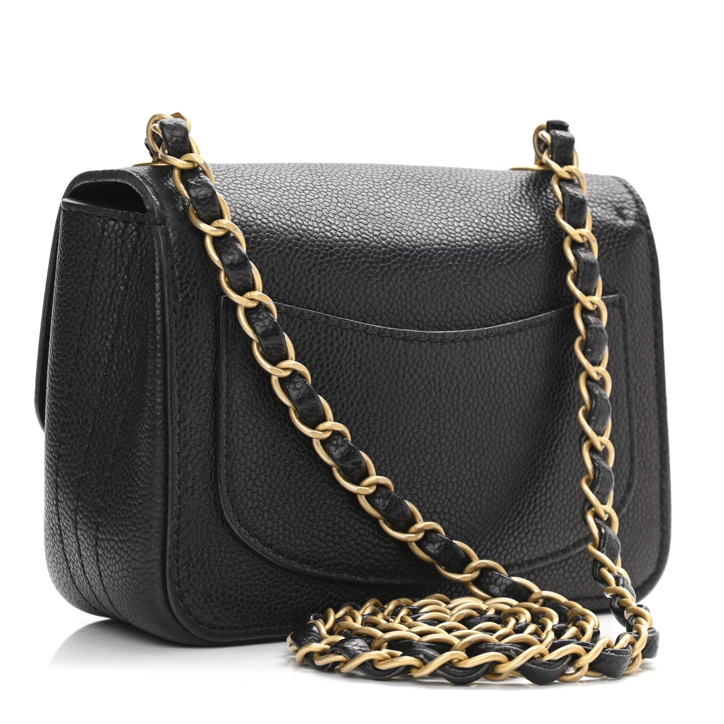 Grained Calfskin Mini Square Classic Pure Flap Black