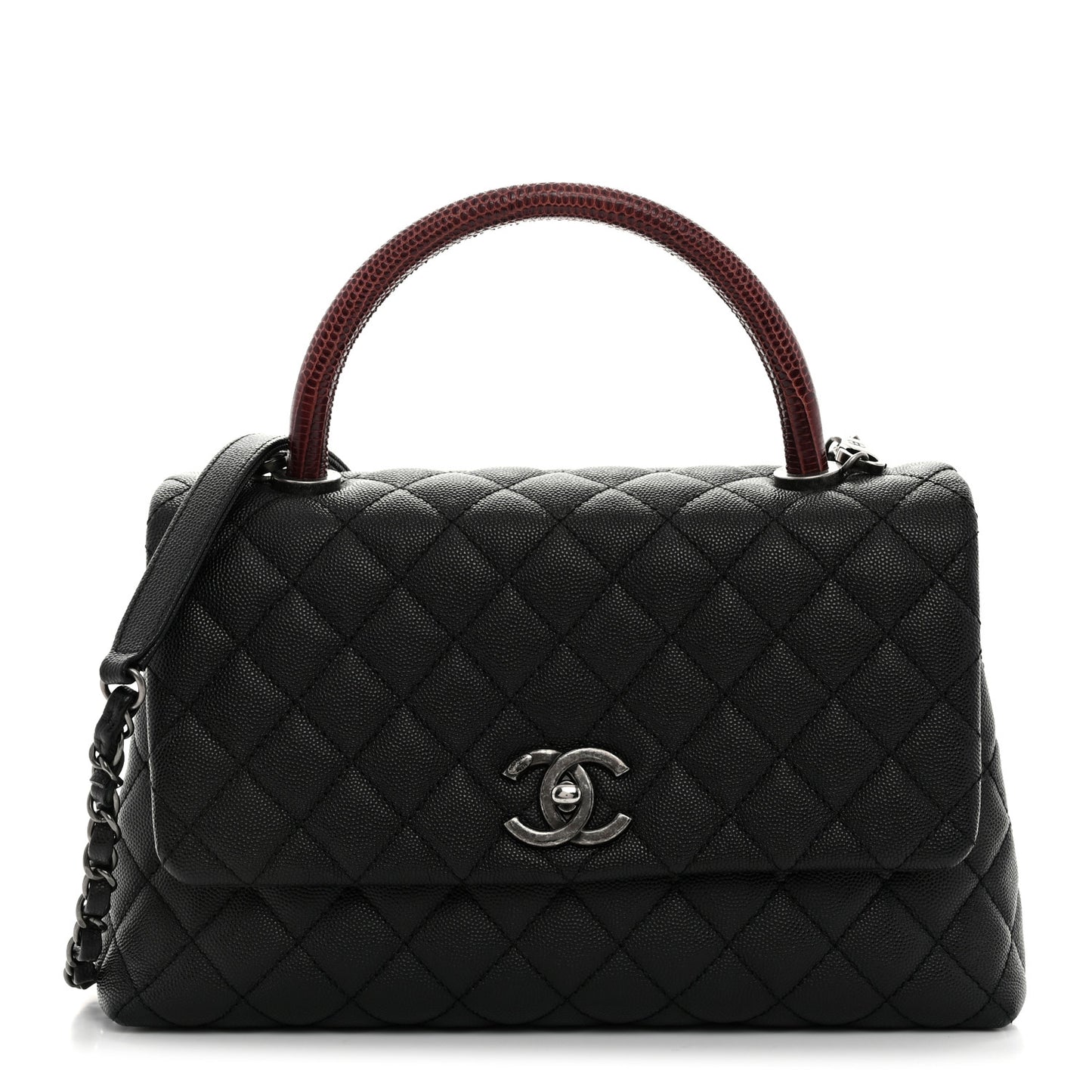 Caviar Lizard Embossed Quilted Small Coco Handle Flap Black