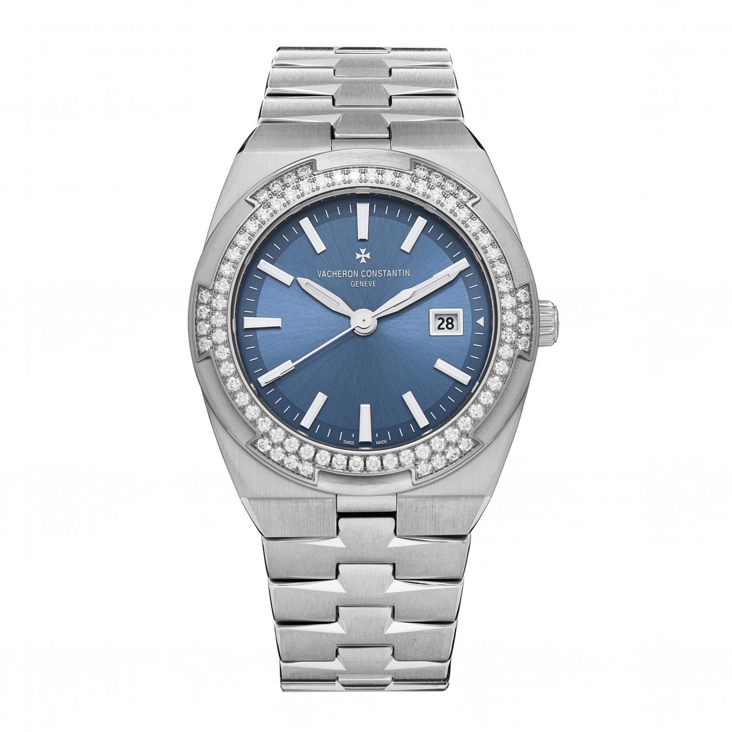 Stainless Steel Diamond Bezel 33mm Overseas Quartz Watch Blue 1205V/100A-B590
