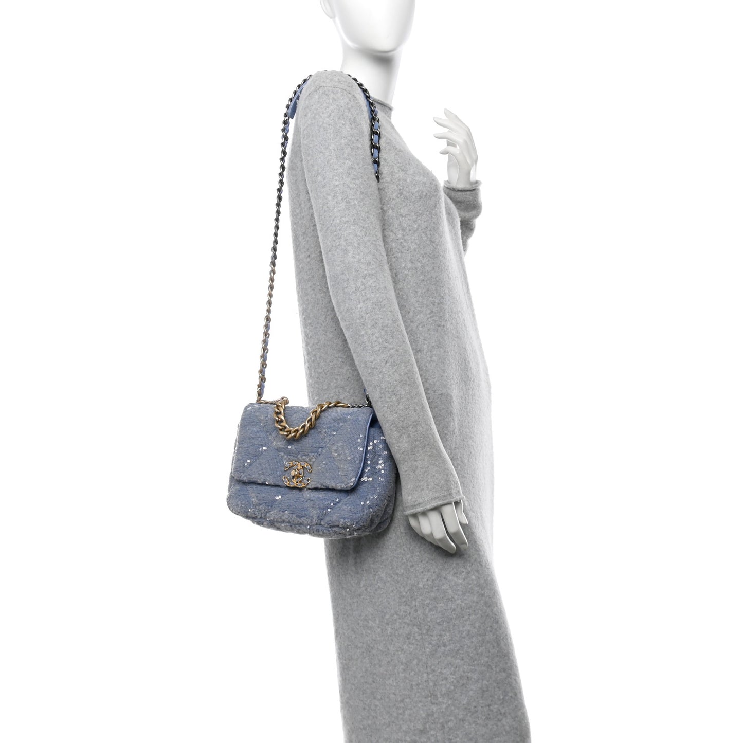 Sequin Quilted Medium Chanel 19 Flap Light Blue