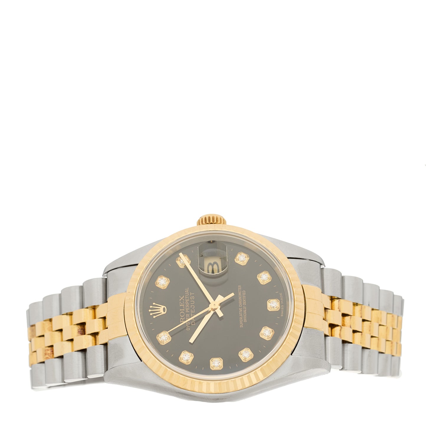 Stainless Steel 18K Yellow Gold Diamond 36mm Oyster Perpetual Datejust Watch Black 16233