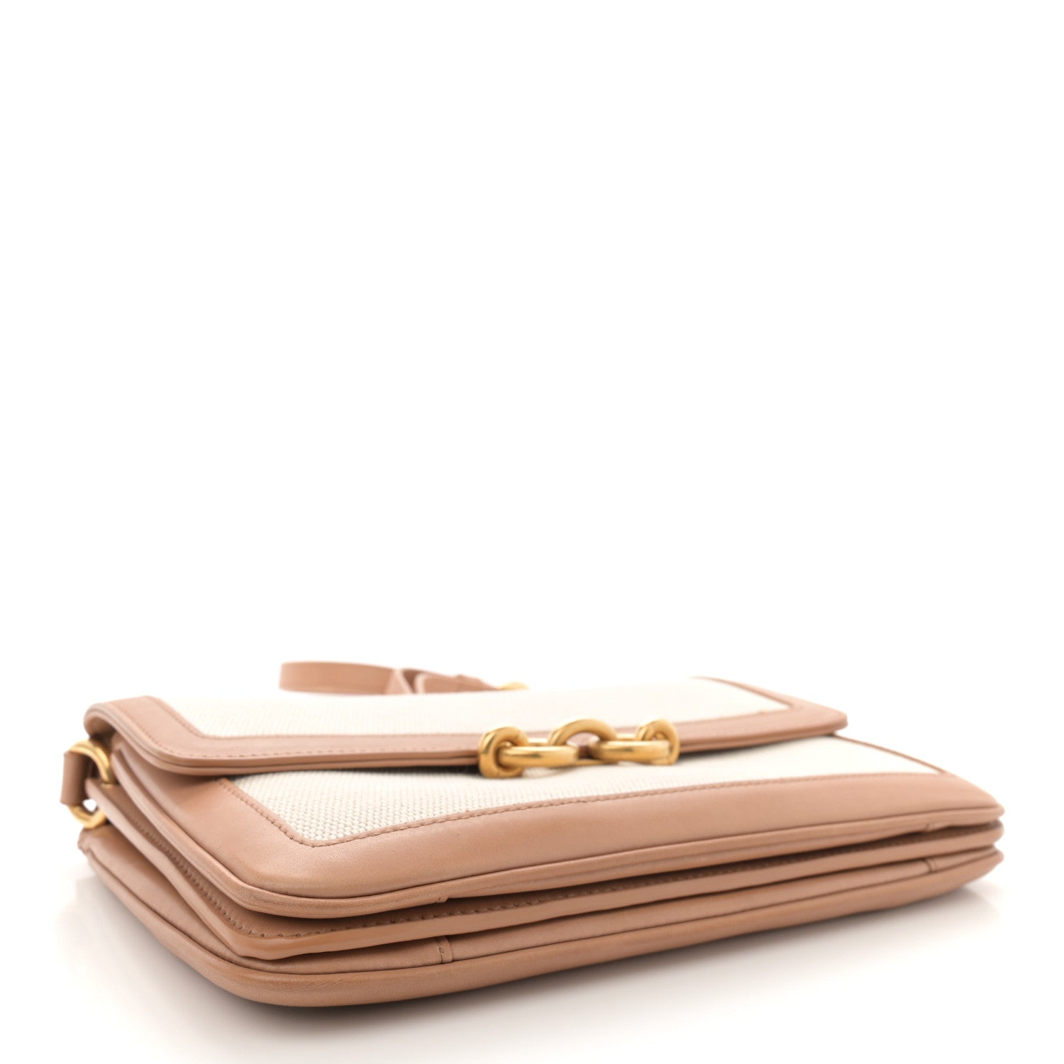 Saint Laurent Smooth Calfskin Cotton Canvas Le Maillon Satchel Natural Beige 4 of 13