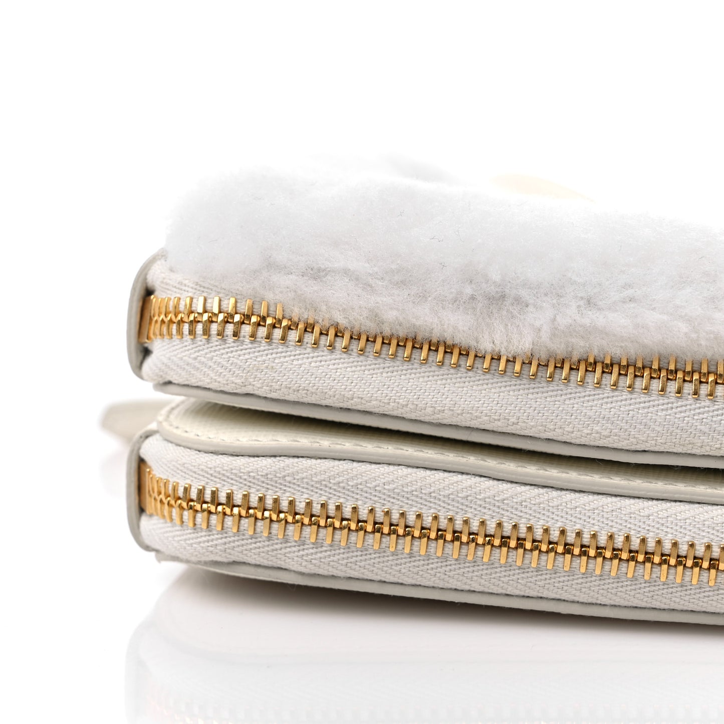 Saffiano Shearling Triangle Mini Pouch White
