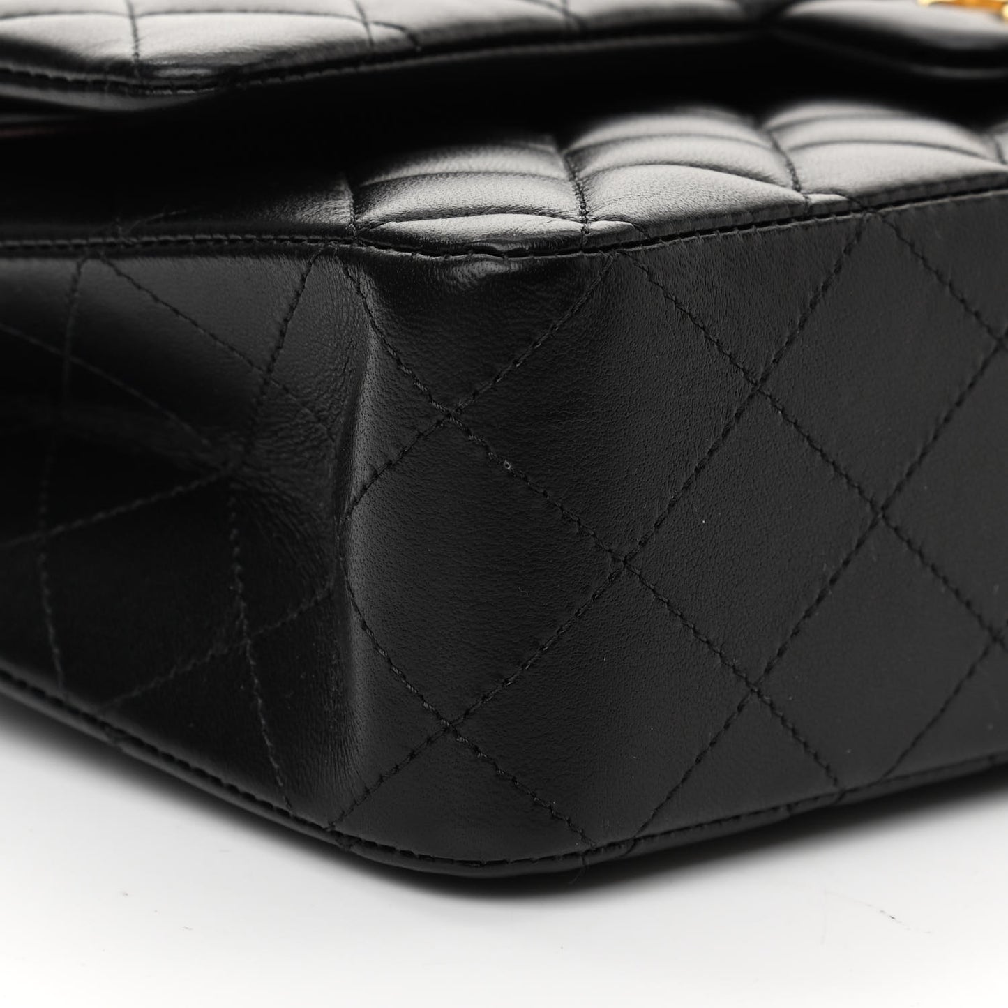 Lambskin Quilted Medium Double Flap Black