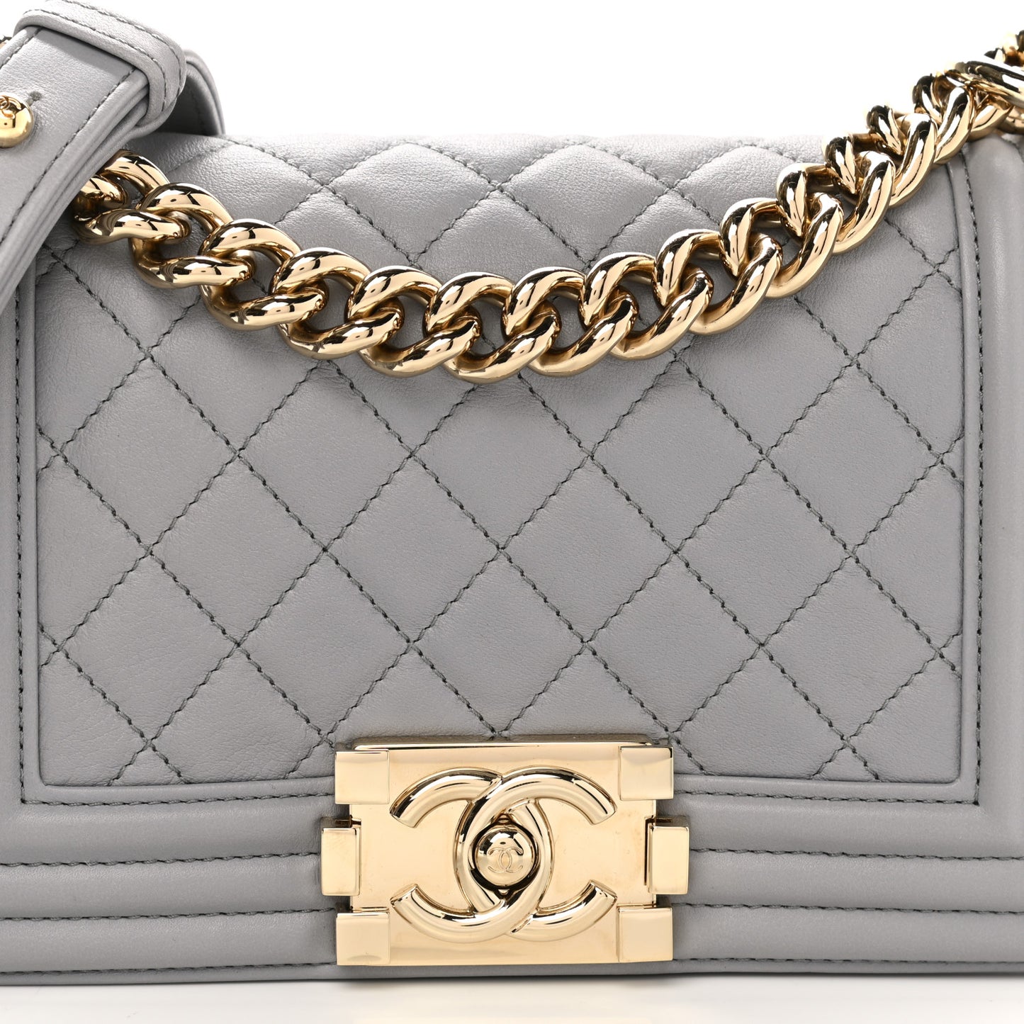 Calfskin Quilted Small Boy Flap Grey