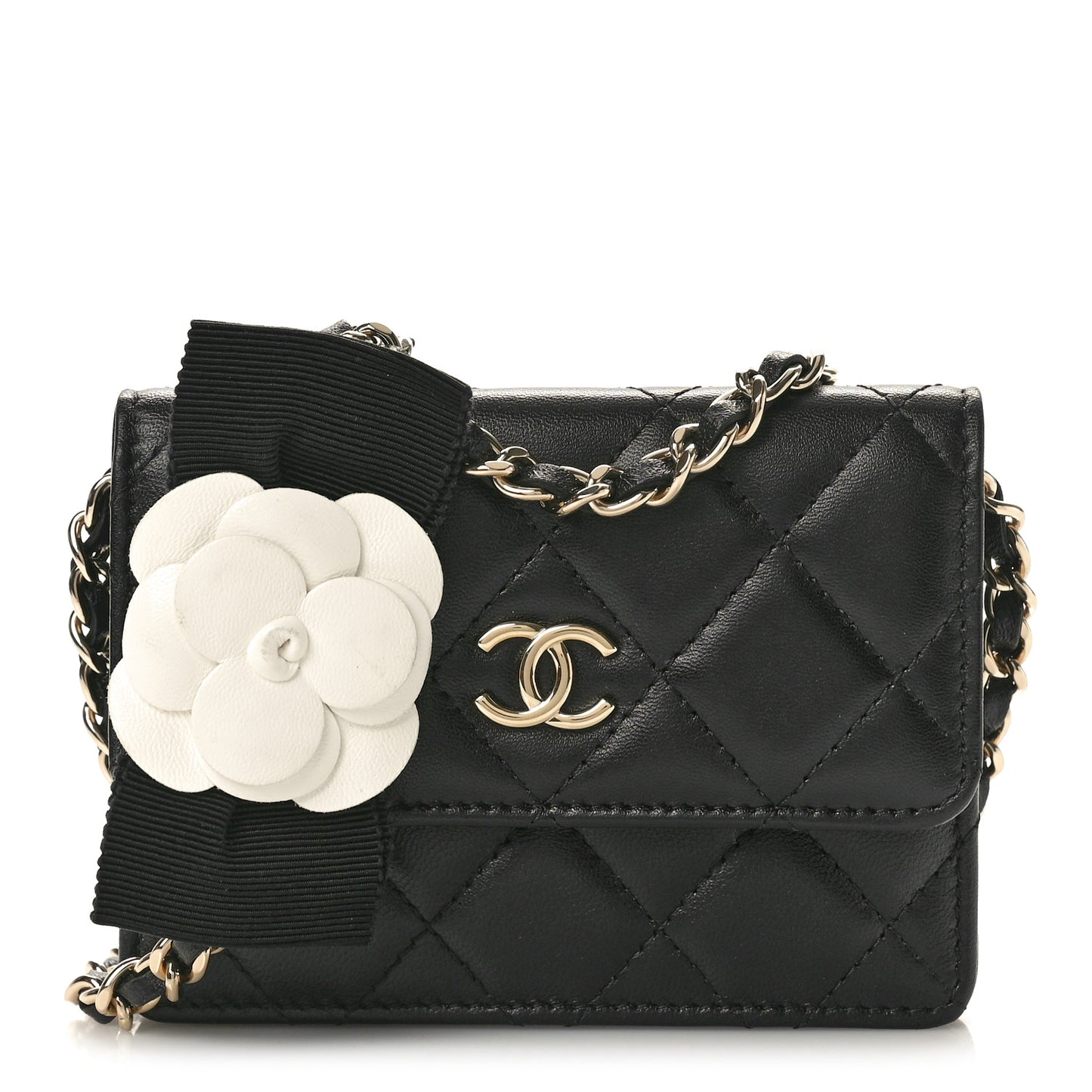 Lambskin Quilted My Chanel Lady Card Holder On Chain Black