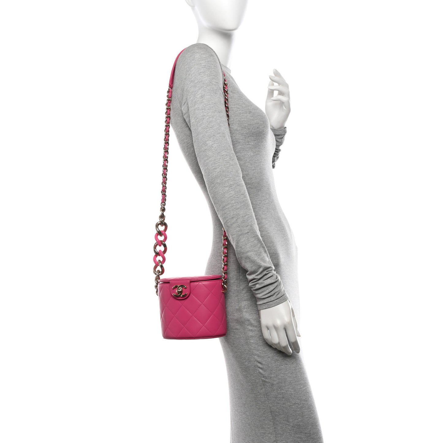 Lambskin Resin Elegant Chain Vanity Case Dark Pink