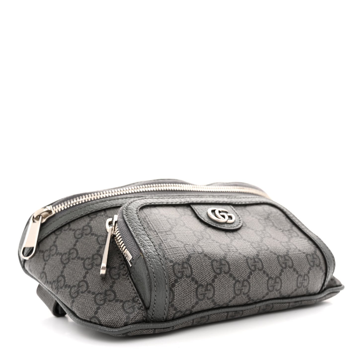 GG Supreme Monogram Textured Dollar Calfskin Ophidia Belt Bag Grey Black Graphite Grey