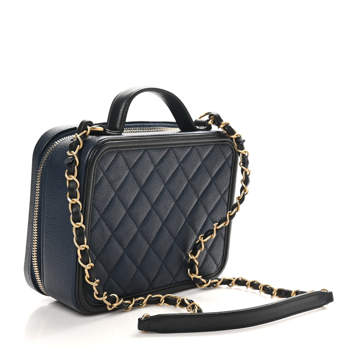 Caviar Quilted Medium CC Filigree Vanity Case Navy Black
