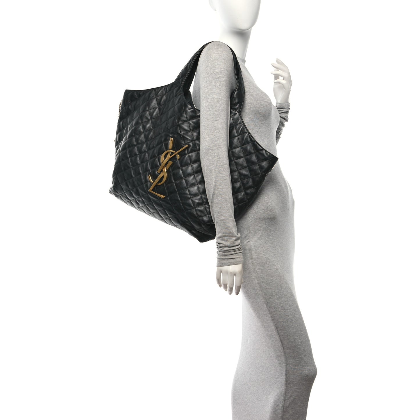 Lambskin Quilted Maxi Icare Shopping Tote Black