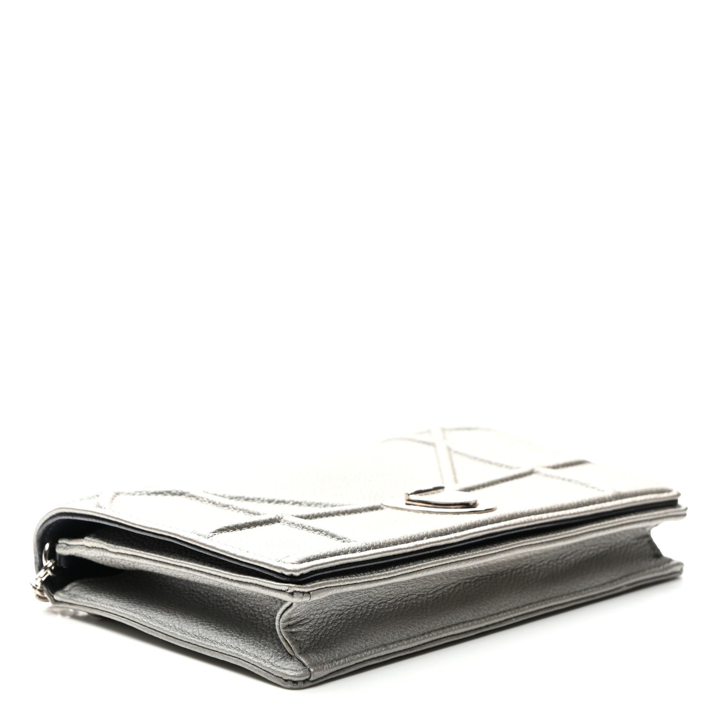 Metallic Grained Calfskin Diorama Wallet on Chain Pouch Silver