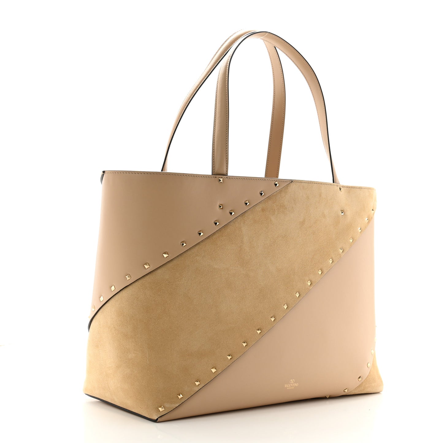 Calfskin Suede Rockstud Wispy Tote Sabbia