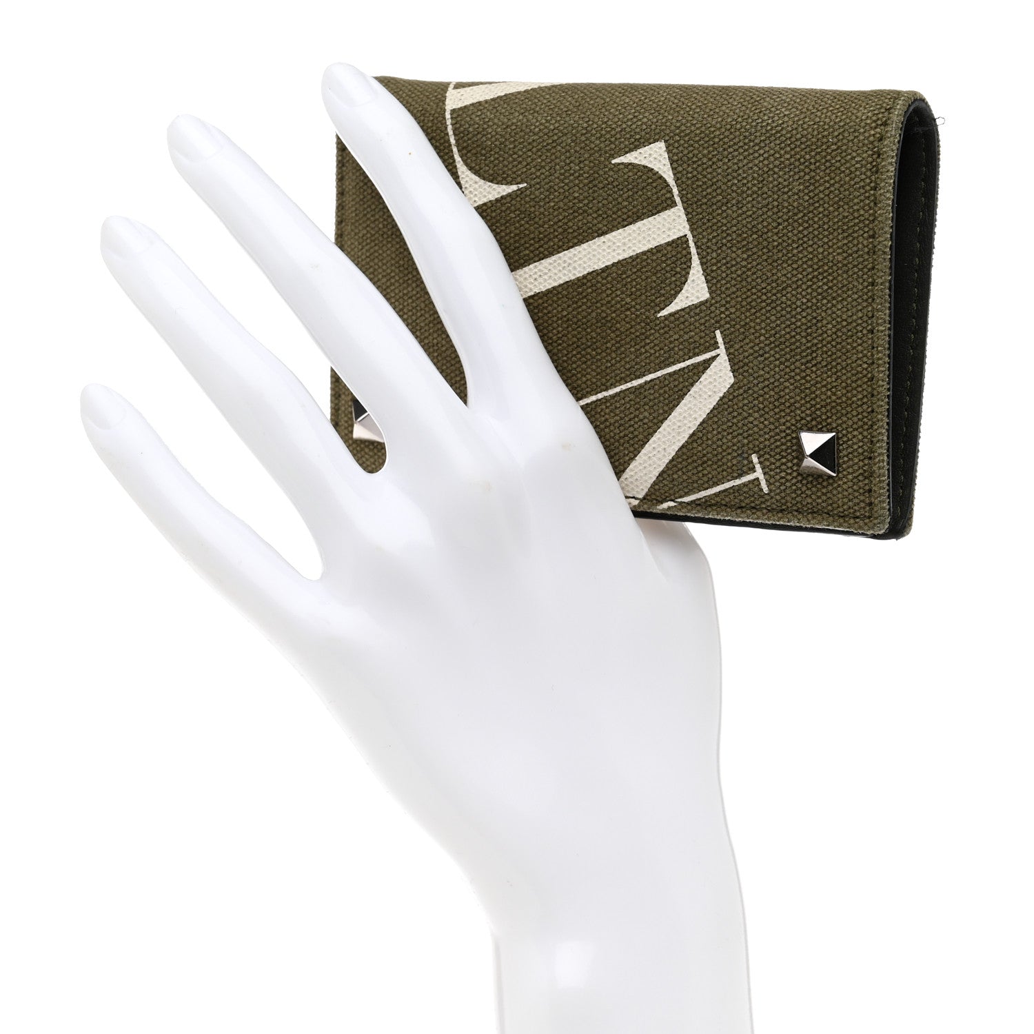 Valentino Garavani Canvas Rockstud VLTN Bi-Fold Wallet Olive 3 of 11