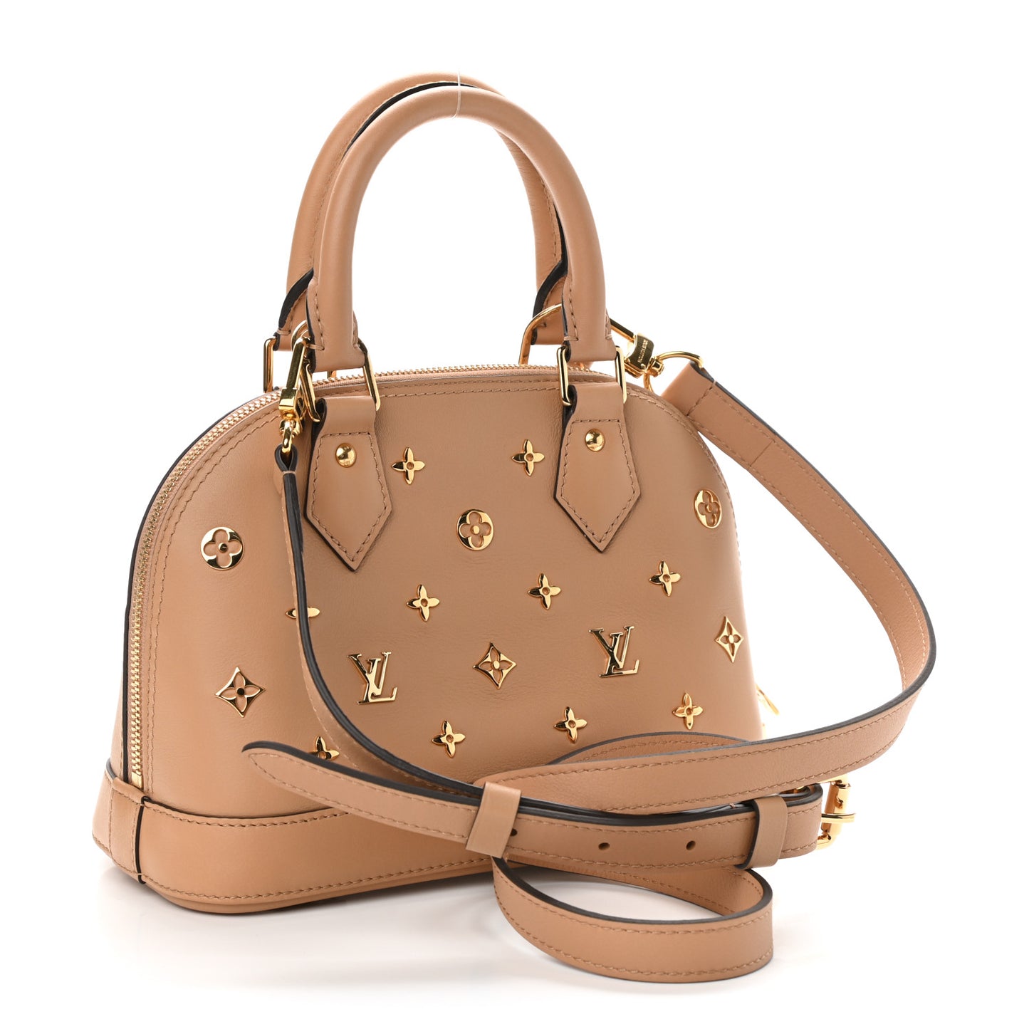 Calfskin Metal Monogram Alma BB Camel Brown