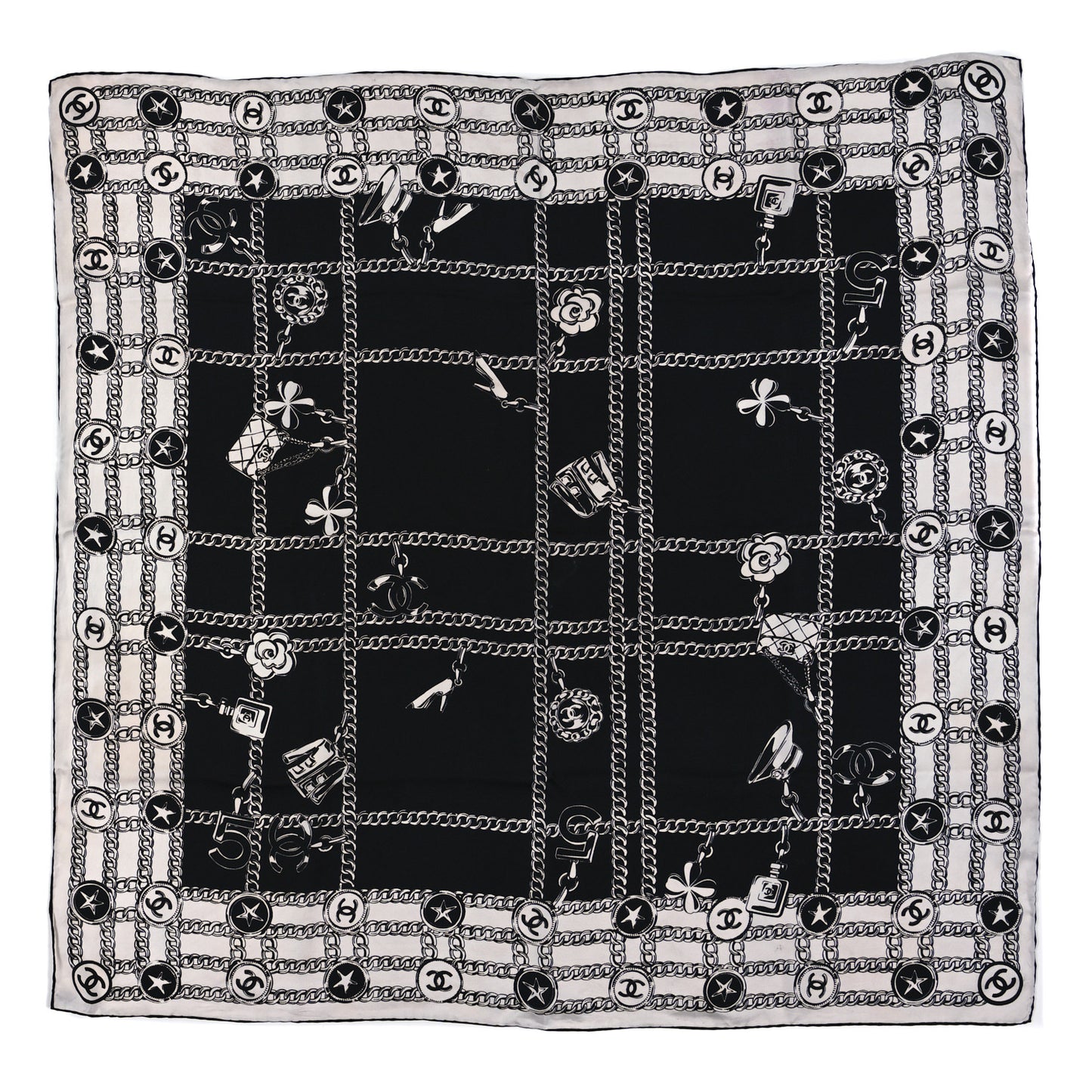 Silk CC Square Scarf Black White