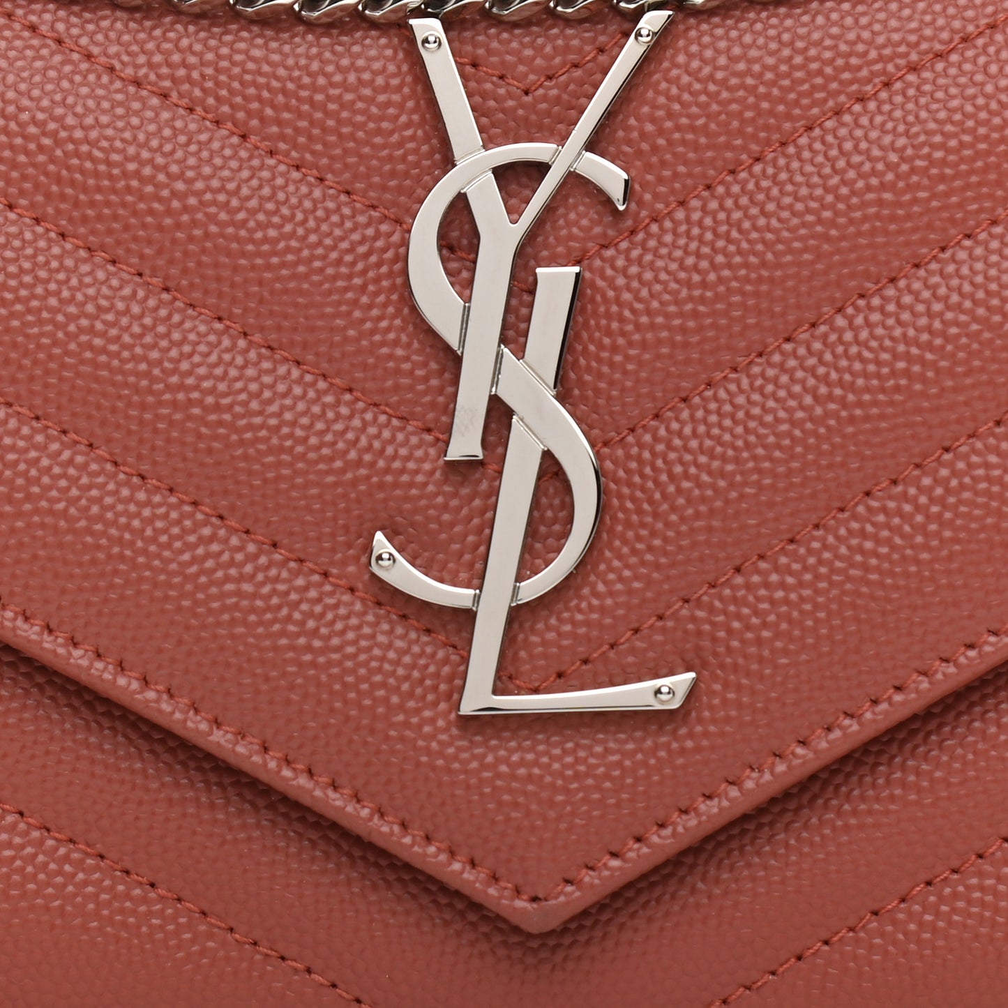 Grain De Poudre Matelasse Chevron Small Monogram Chain Wallet Blush Fonce