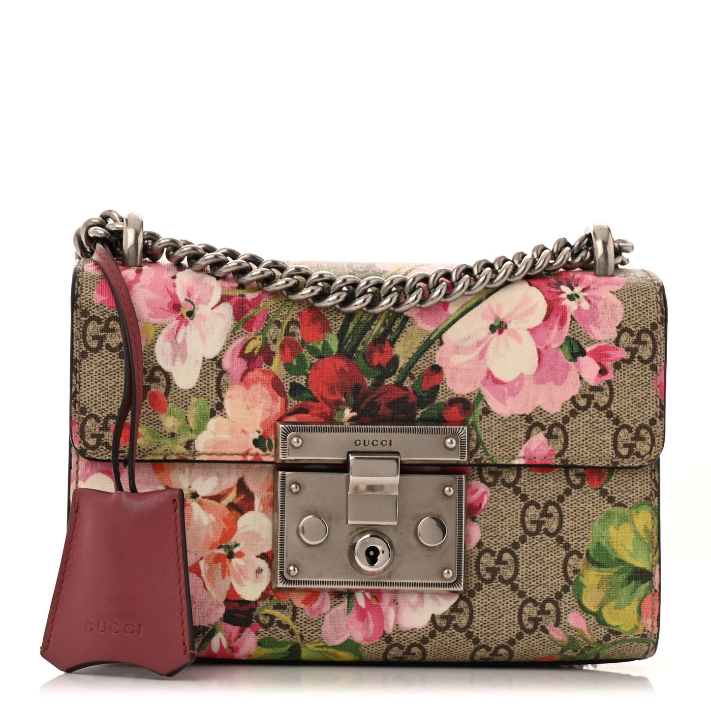 GG Supreme Monogram Blooms Small Padlock Shoulder Bag Beige Multicolor Dry Rose