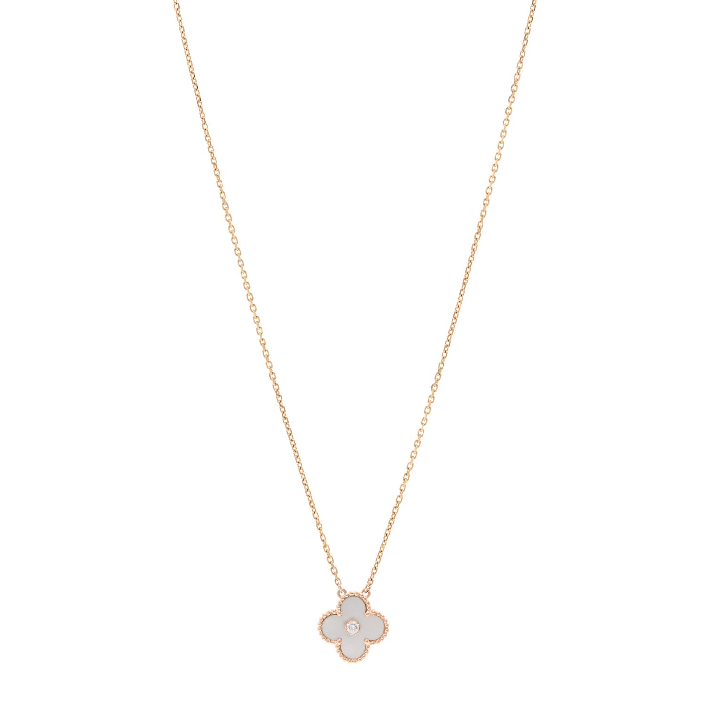 18K Rose Gold Diamond Mother of Pearl Vintage Alhambra Pendant Necklace