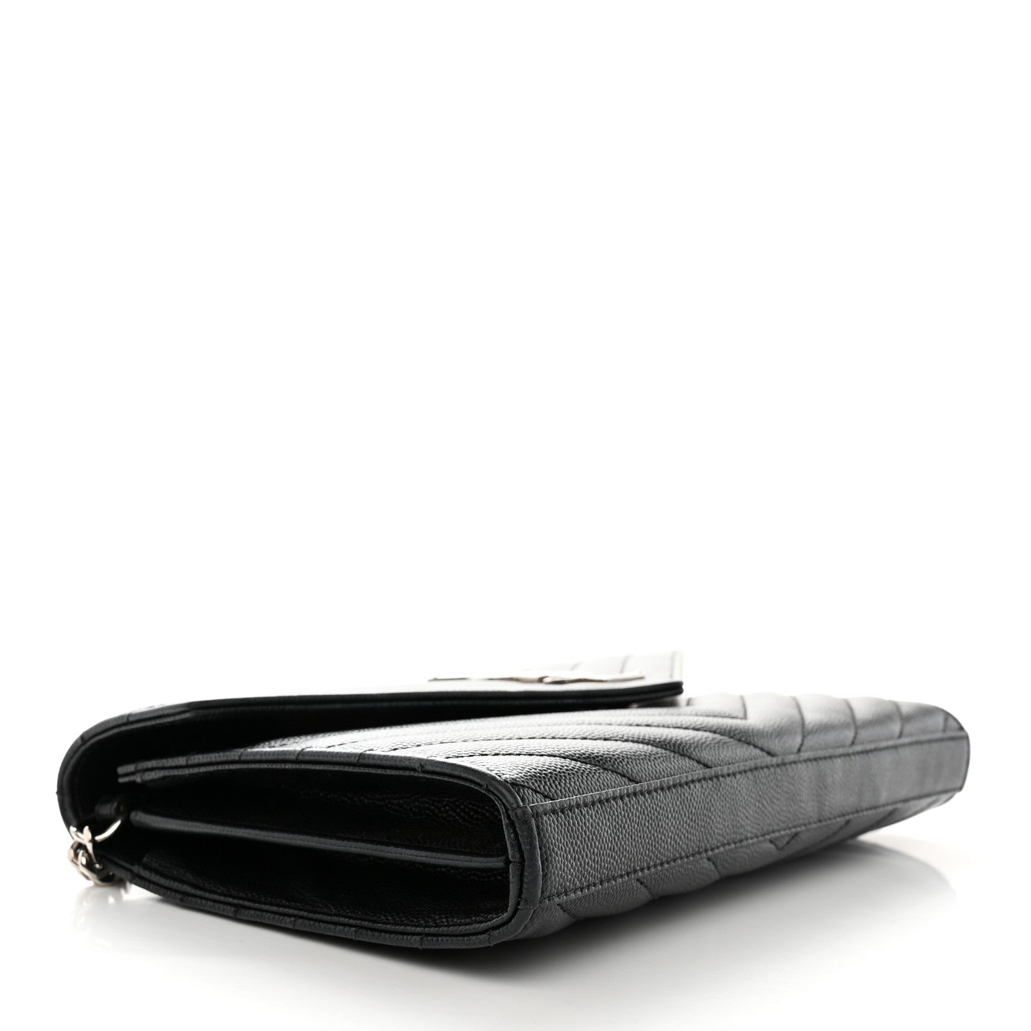 Saint Laurent Grain De Poudre Matelasse Chevron Monogram Chain Wallet Black 4 of 18