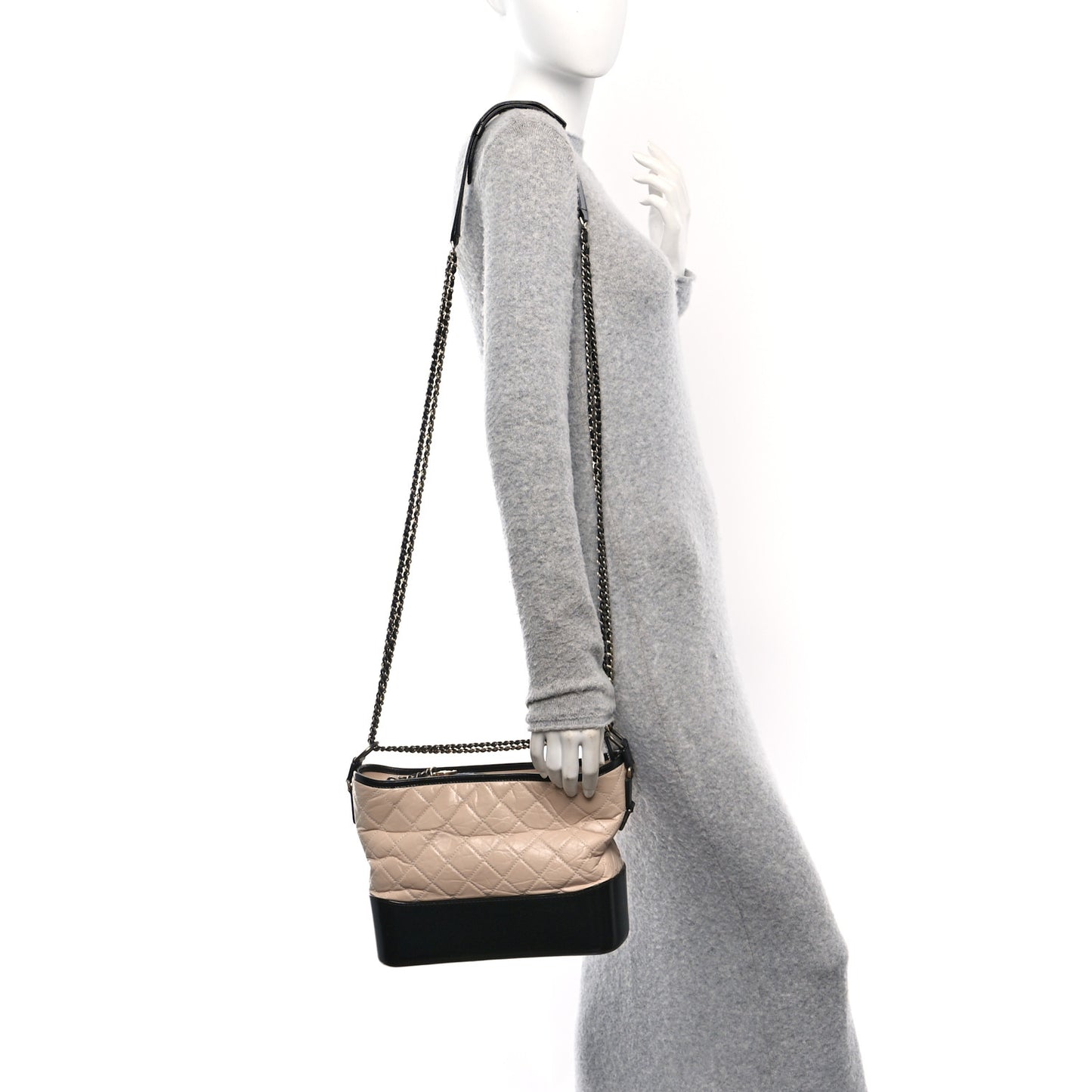 Aged Calfskin Quilted Medium Gabrielle Hobo Beige Black