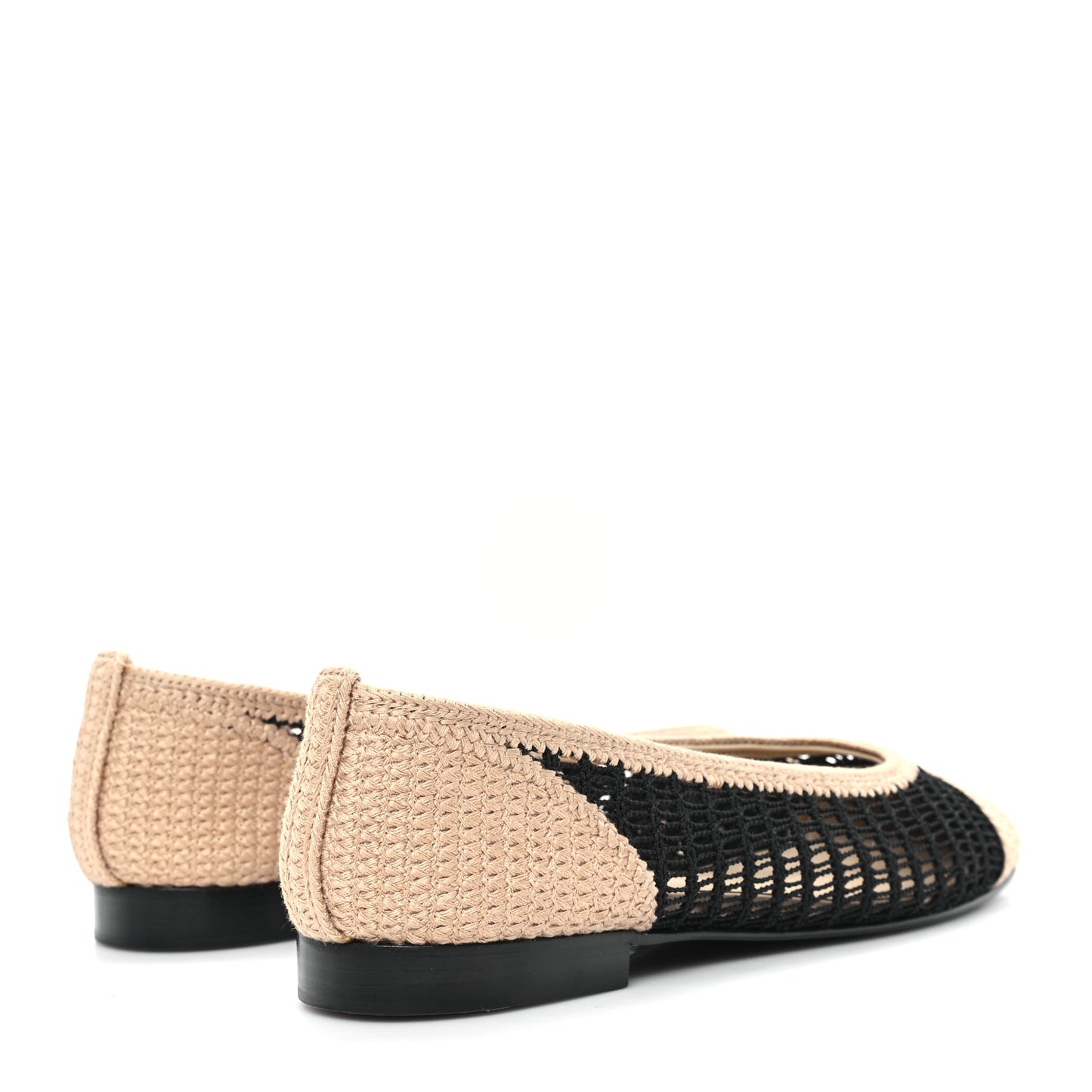 Raffia Cap Toe Ballerina Flats 39 Black Beige