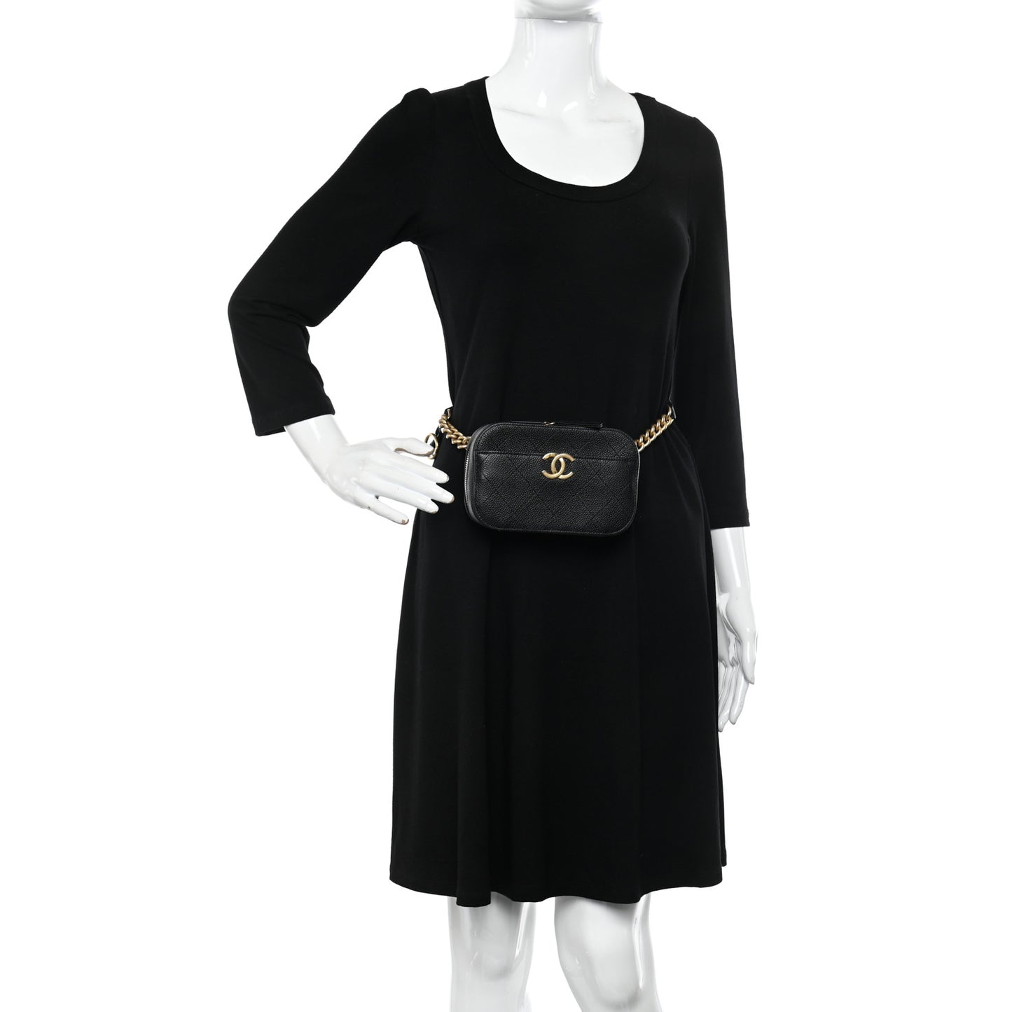 Caviar Stitched Waist Bag Black