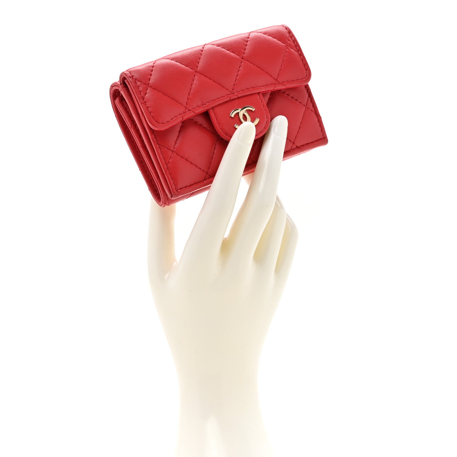 Chanel Lambskin Quilted Double Flap Wallet  Red 2 of 11