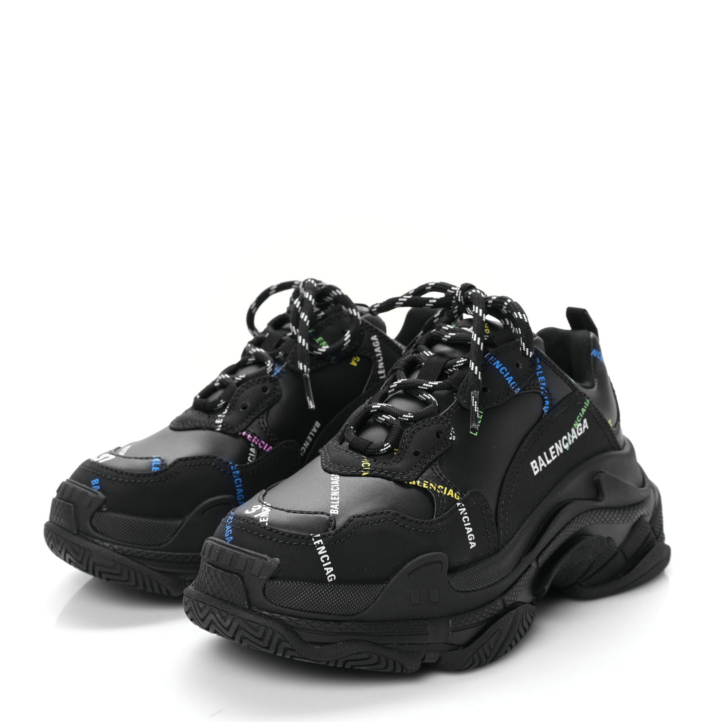 Technical Fabric Allover Logo Womens Triple S Sneakers 37 Black Multicolor