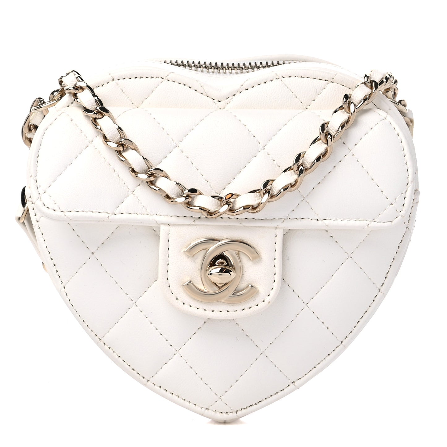 Lambskin Quilted CC In Love Heart Clutch With Chain White