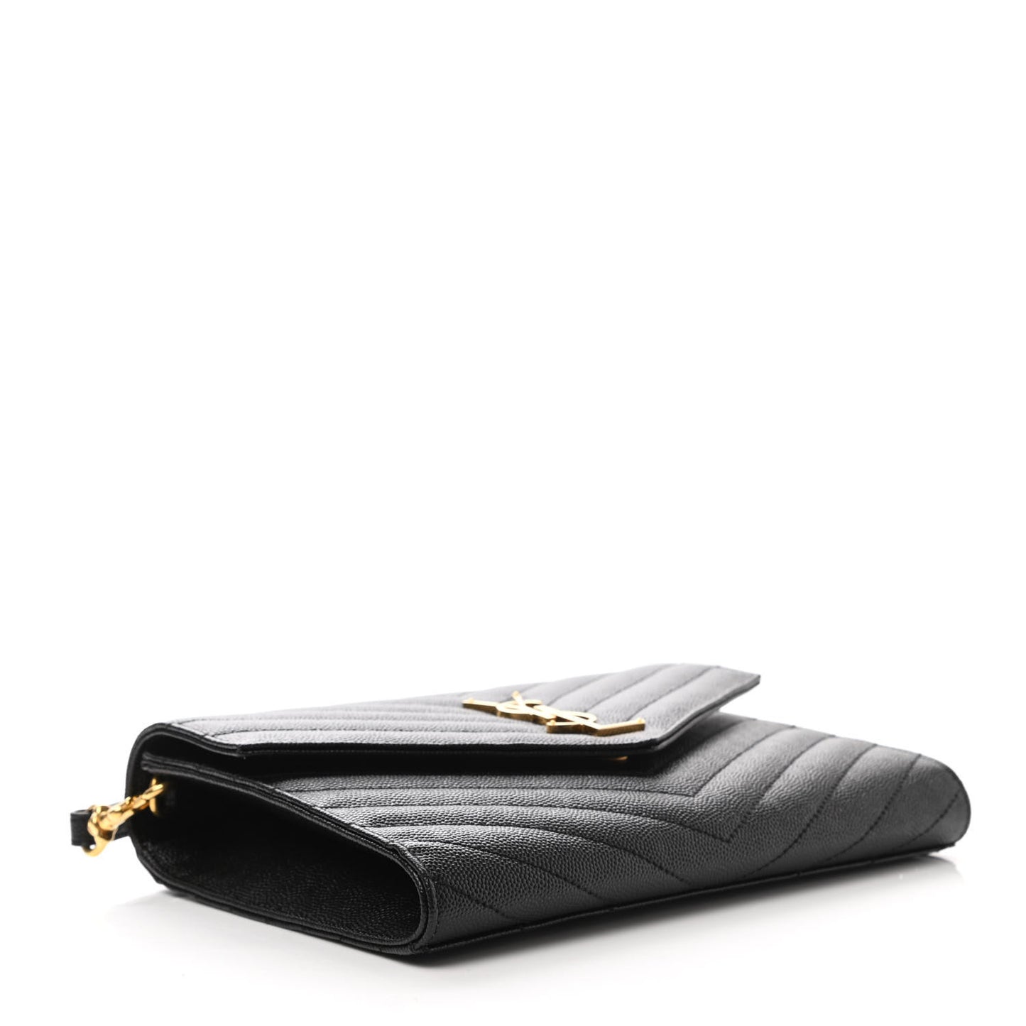 Grain De Poudre Matelasse Chevron Monogram Envelope Clutch Black