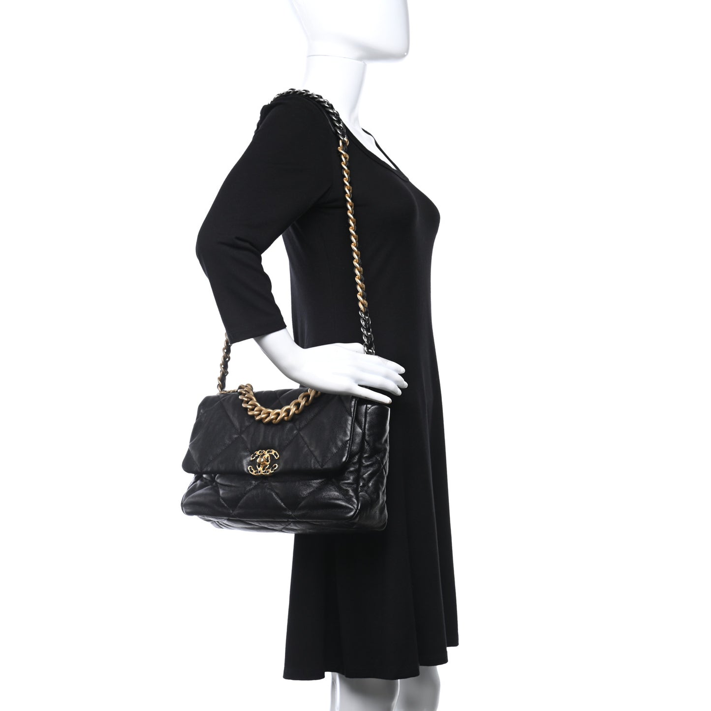Goatskin Quilted Large Chanel 19 Flap Black