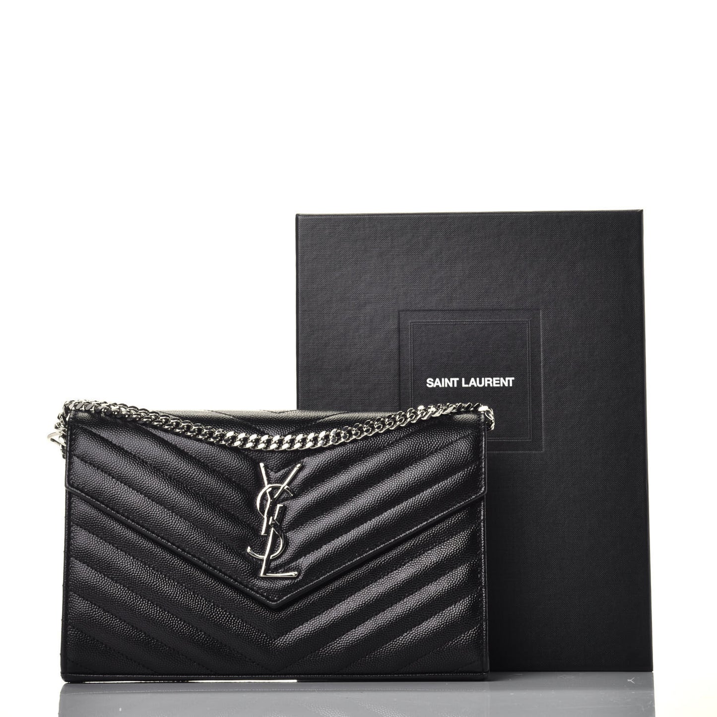 Grain De Poudre Matelasse Chevron Monogram Chain Wallet Black