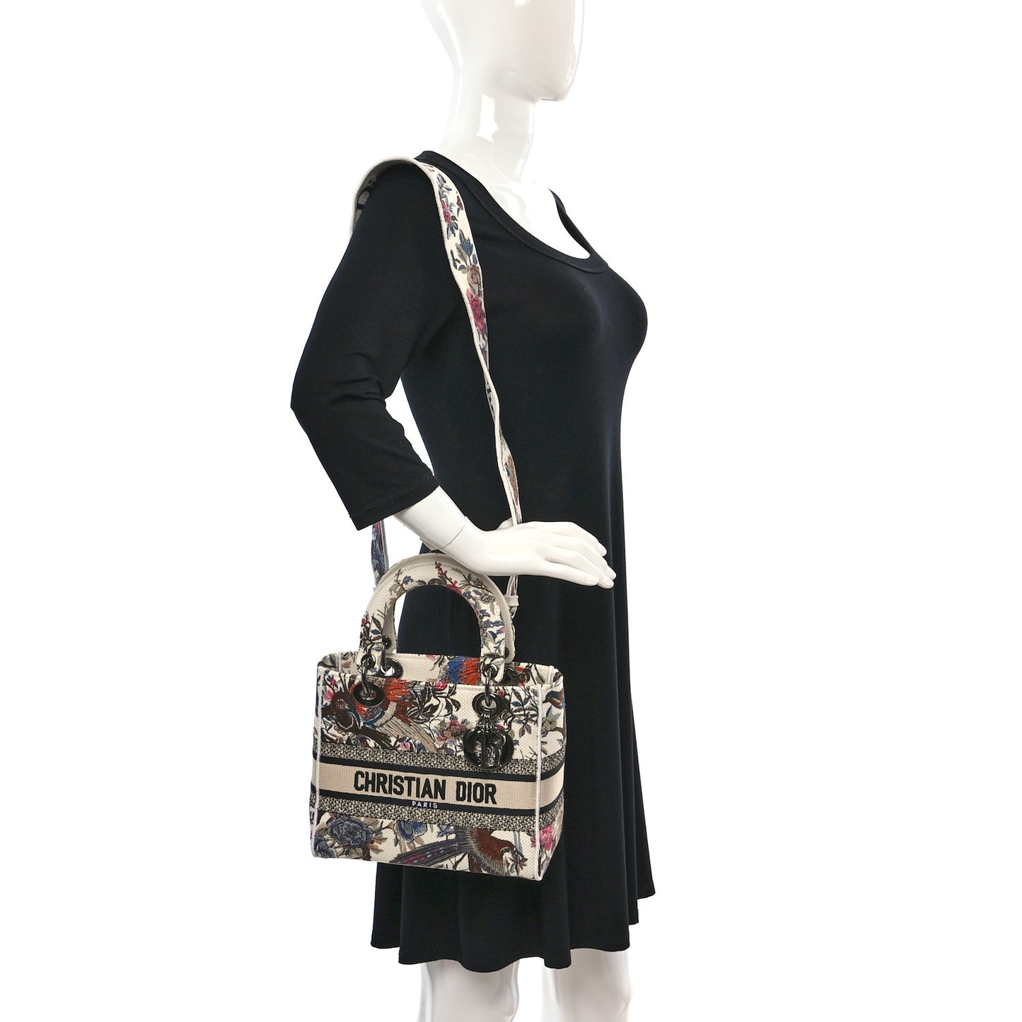 Canvas Embroidered Jardin D'Hive Medium Lady D-Lite Ecru Multicolor