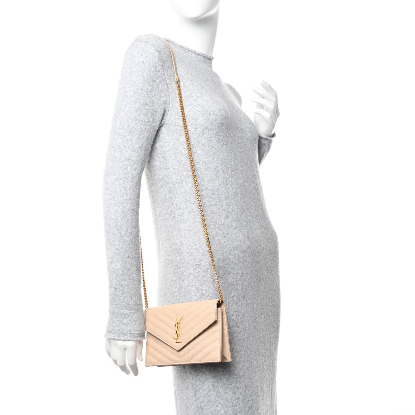 Grain De Poudre Matelasse Chevron Monogram Envelope Chain Wallet Nude Powder
