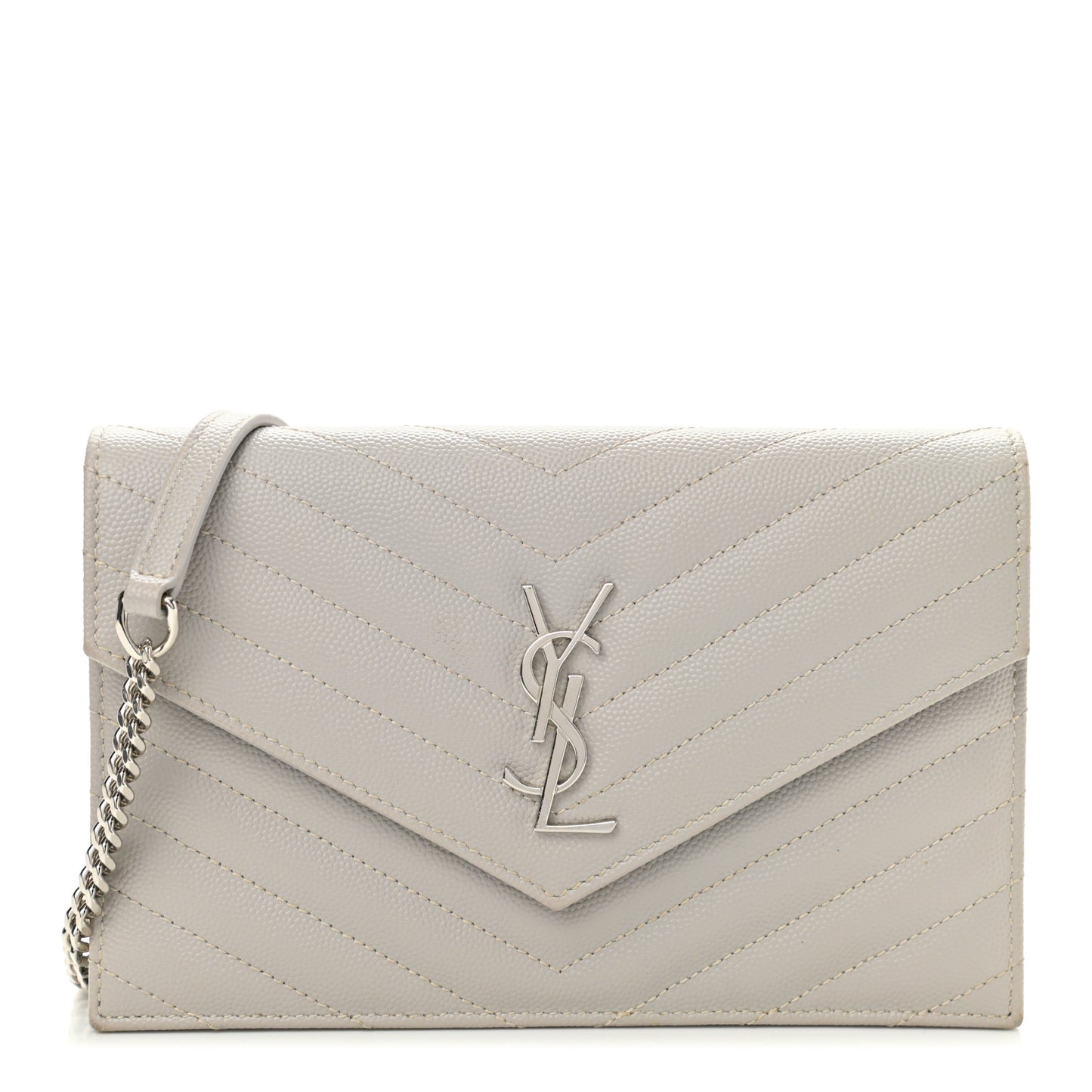 Grain De Poudre Matelasse Chevron Monogram Envelope Chain Wallet Granite