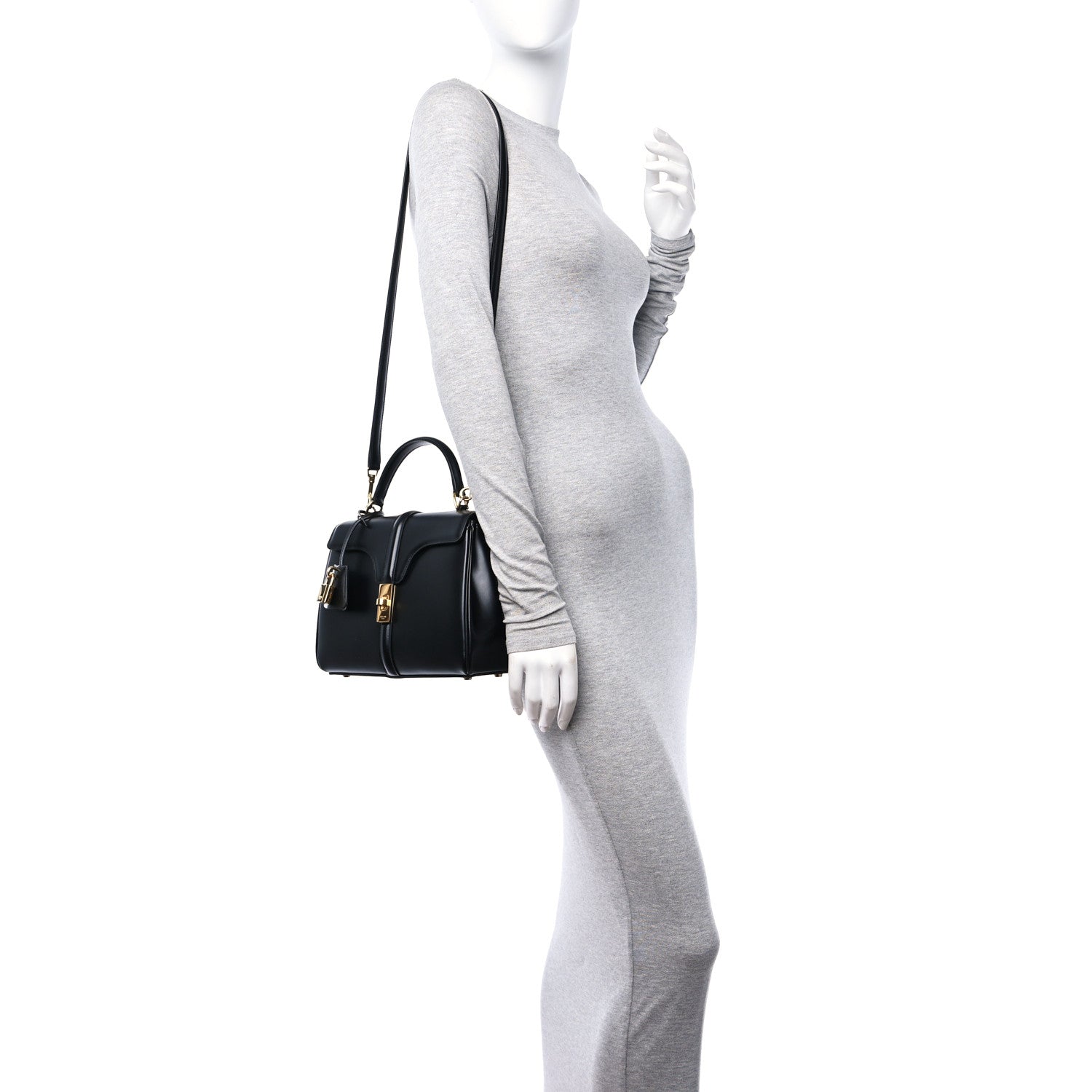 Celine Satinated Calfskin Small 16 Top Handle Bag Black 2 of 9