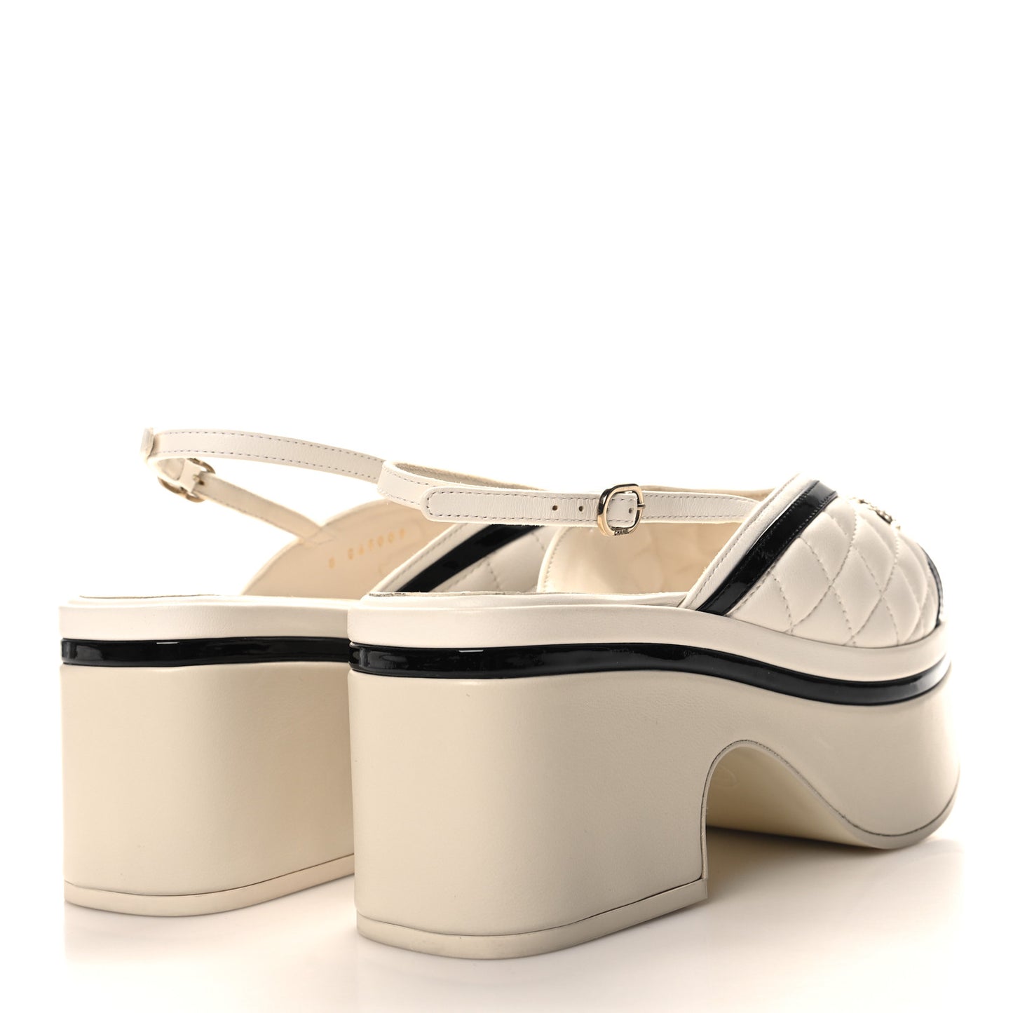 Lambskin Patent Quilted CC Platform Sandals 37 White Black