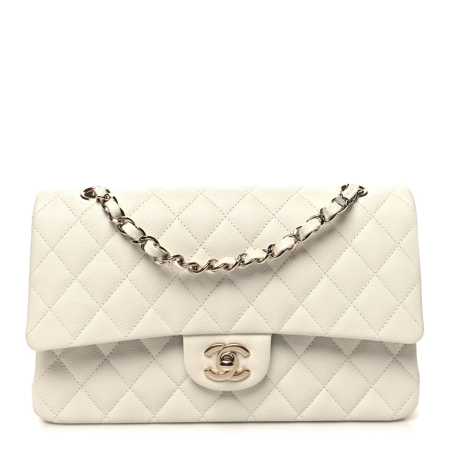 Caviar Quilted Medium Double Flap White