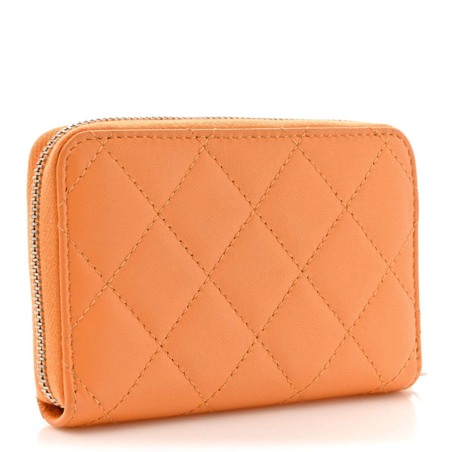 Chanel Lambskin Crystal Star Quilted Studded CC Zip Around Card Holder Wallet Orange 3 of 7