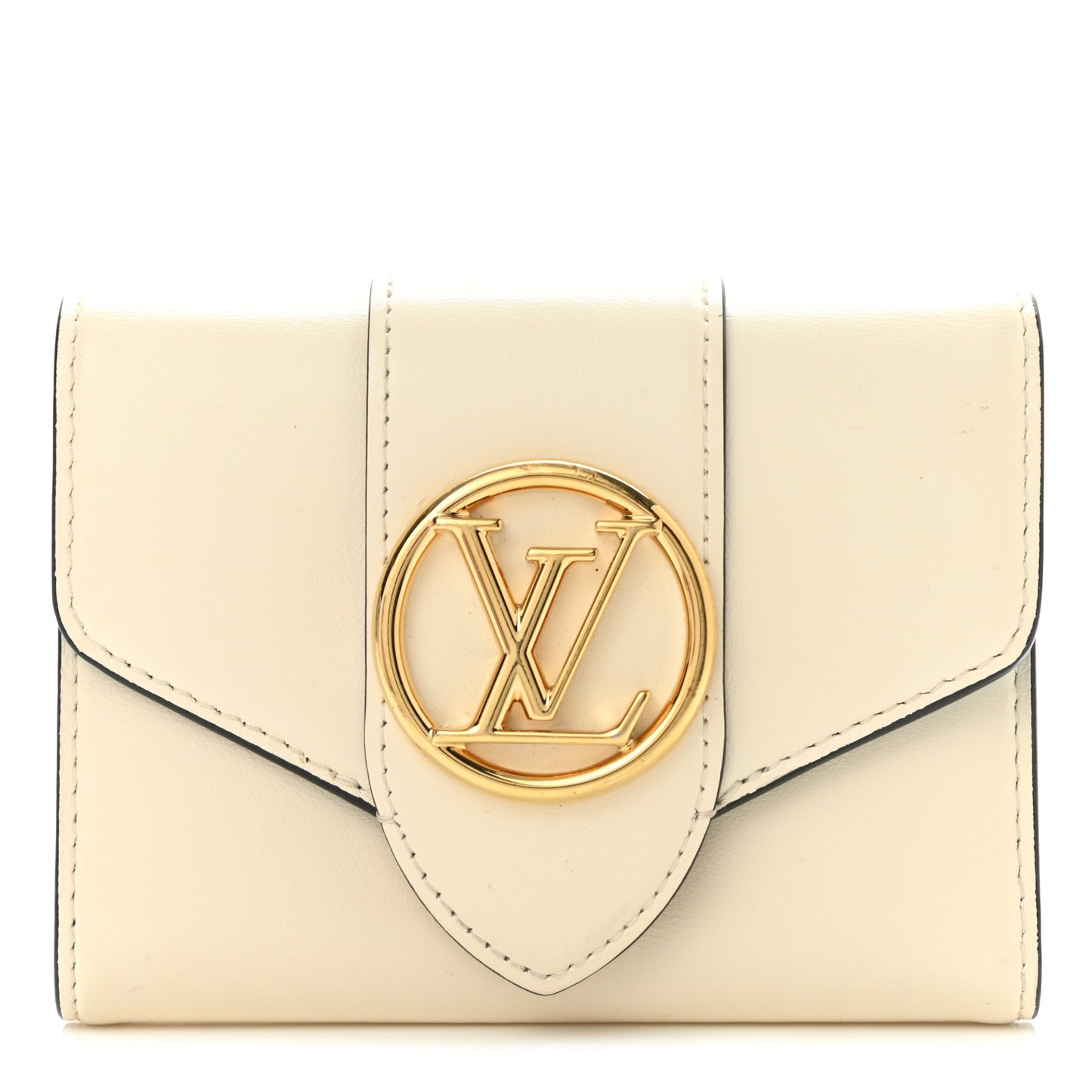 Smooth Calfskin LV Pont 9 Compact Wallet Creme