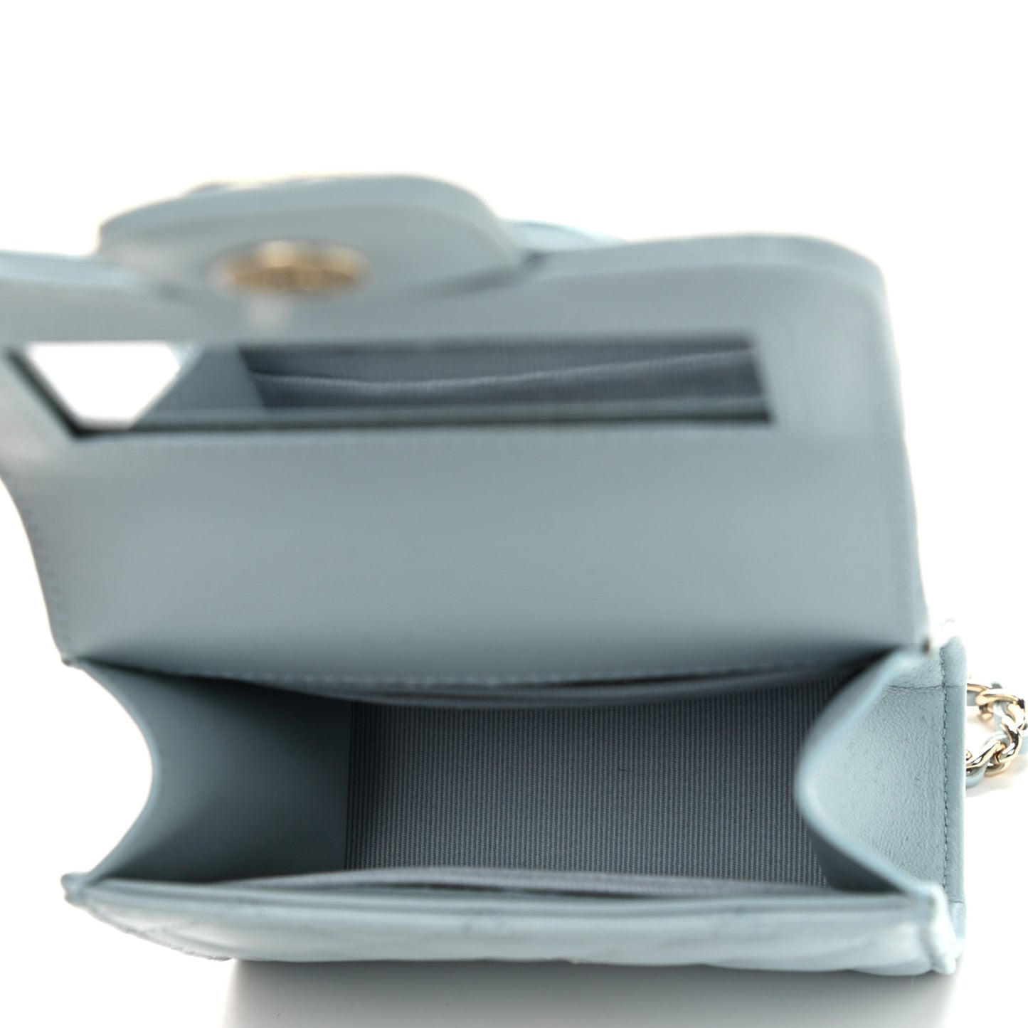 Lambskin Quilted Top Handle Flap Clutch With Chain Light Blue
