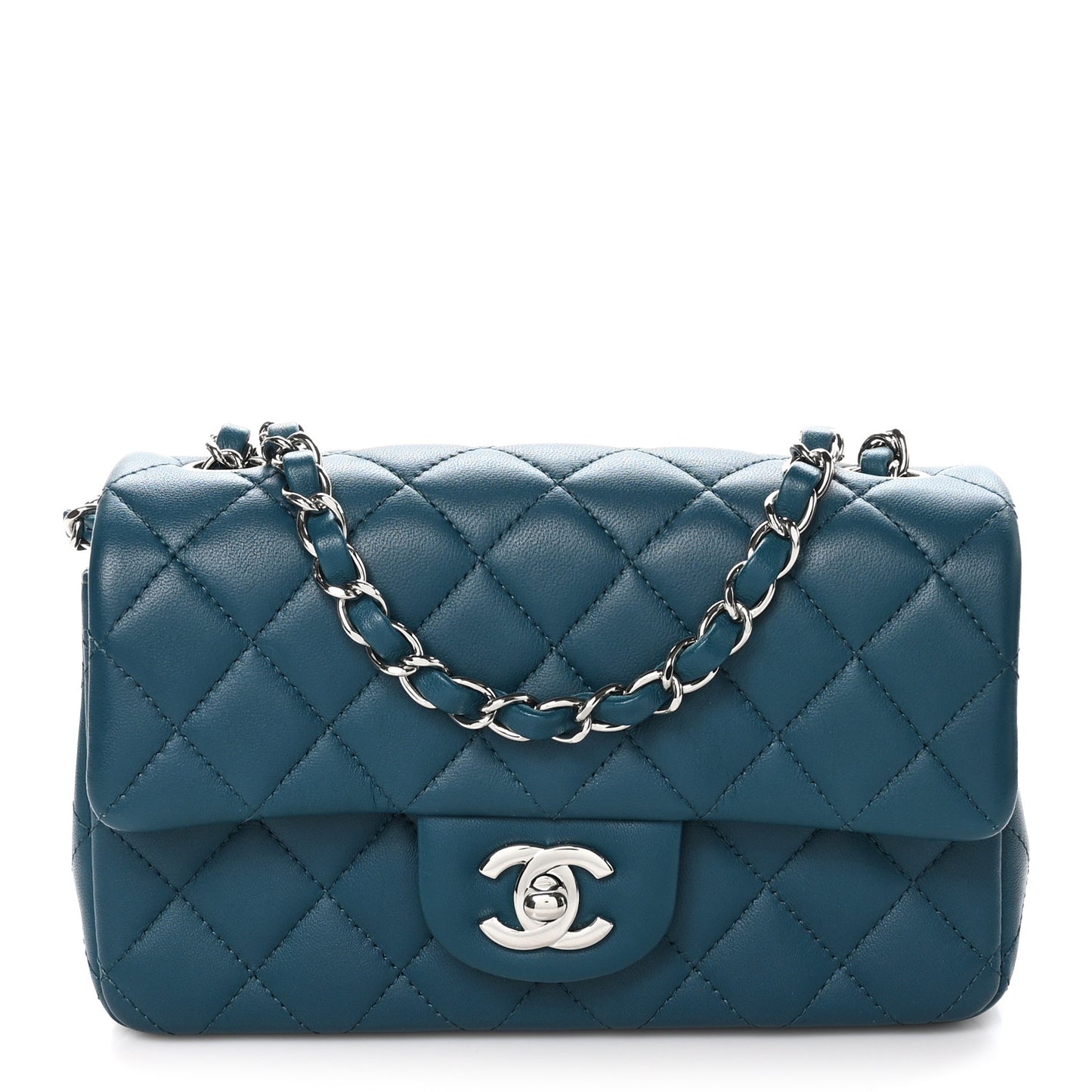 Lambskin Quilted Mini Rectangular Flap Dark Blue