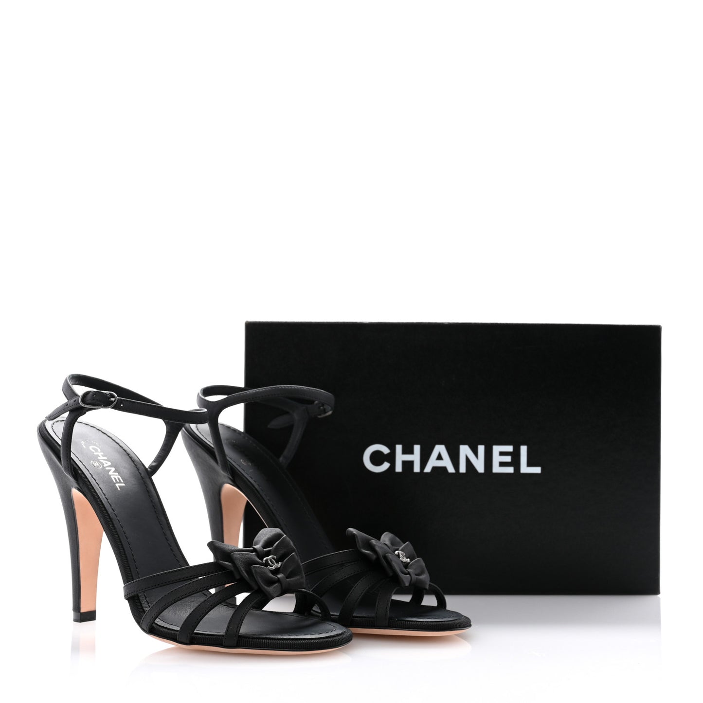 Lambskin Grosgrain Bow CC Sandals 39 Black