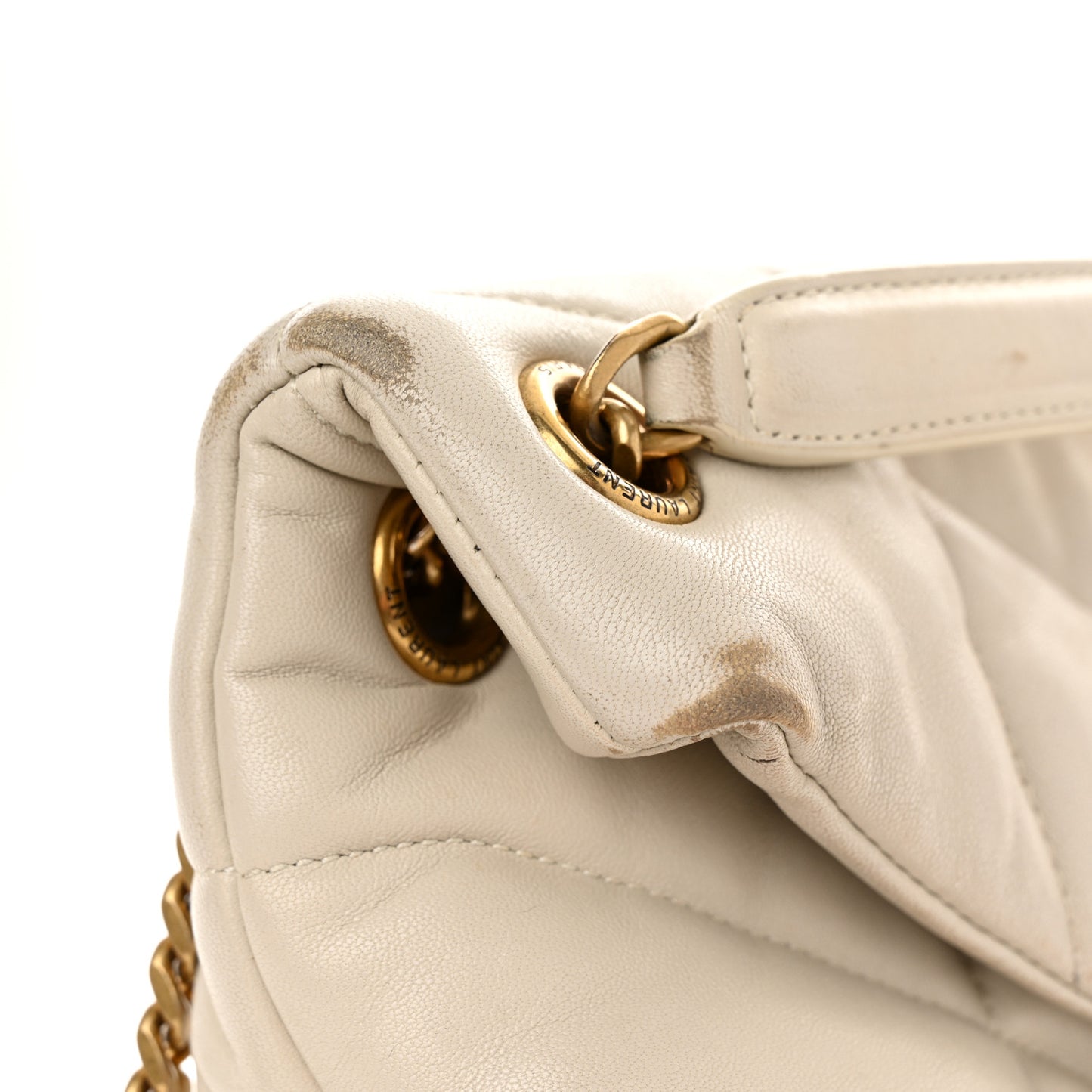 SAINT LAURENT Lambskin Quilted Small Loulou Puffer Monogram Chain Satchel Crema Soft