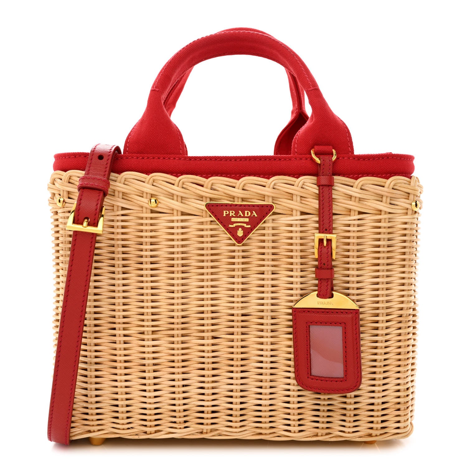 Prada Wicker Canvas Tote Naturale Red 1295965 – FASHIONPHILE