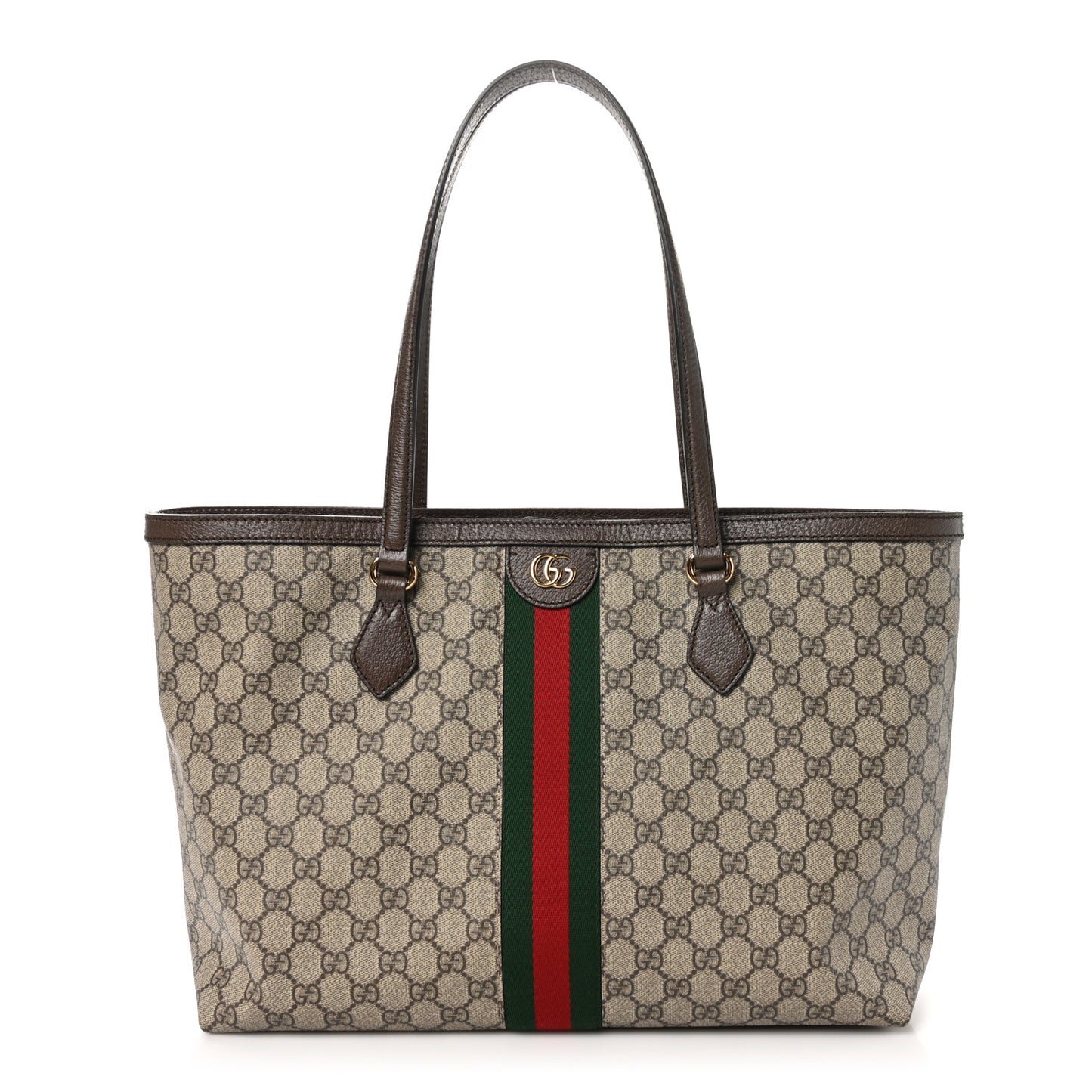 GG Supreme Monogram Textured Calfskin Web Medium Ophidia Shopping Tote Beige Ebony New Acero