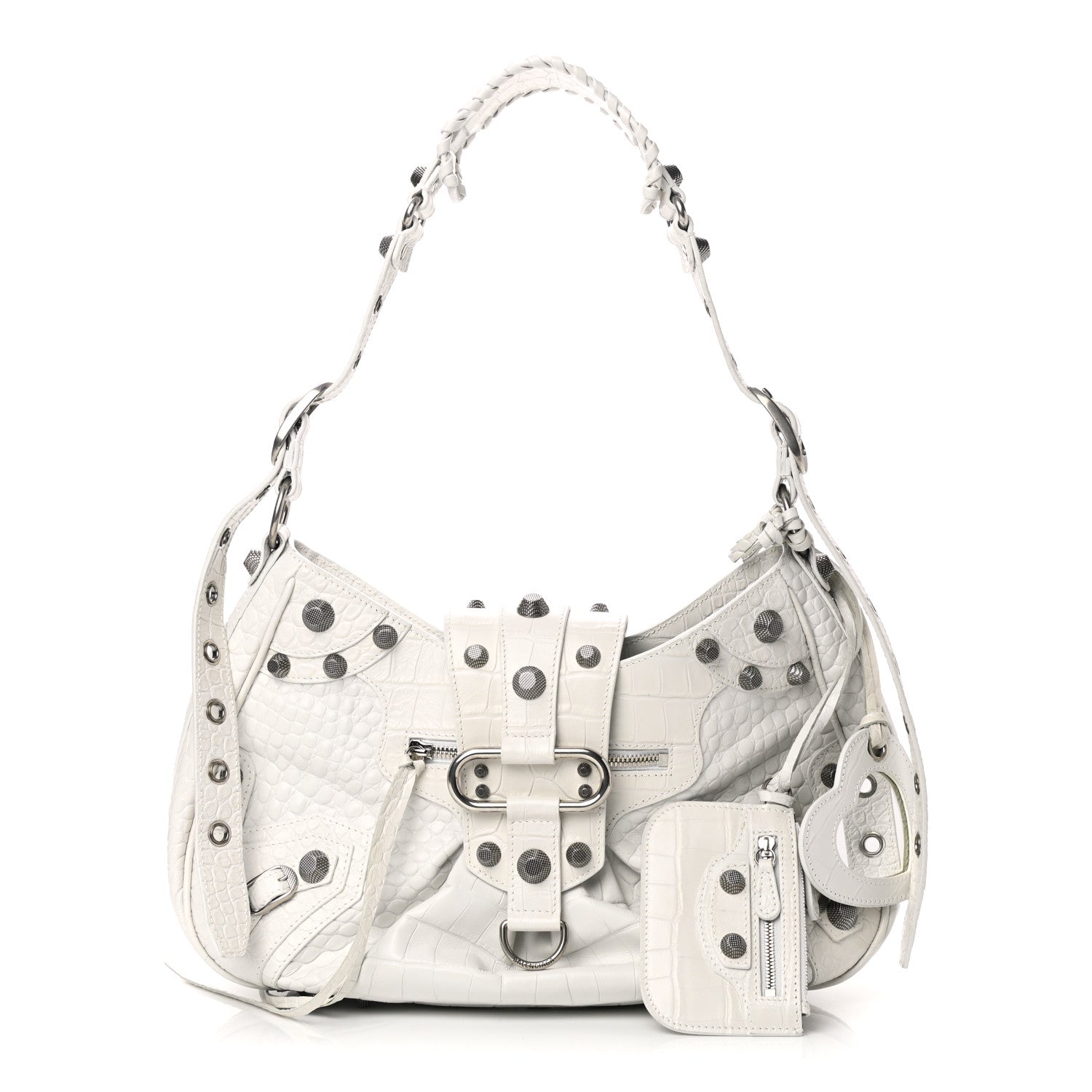 Balenciaga Extra Supple Calfskin Crocodile Embossed Medium Le Cagole Shoulder Bag White 1 of 10