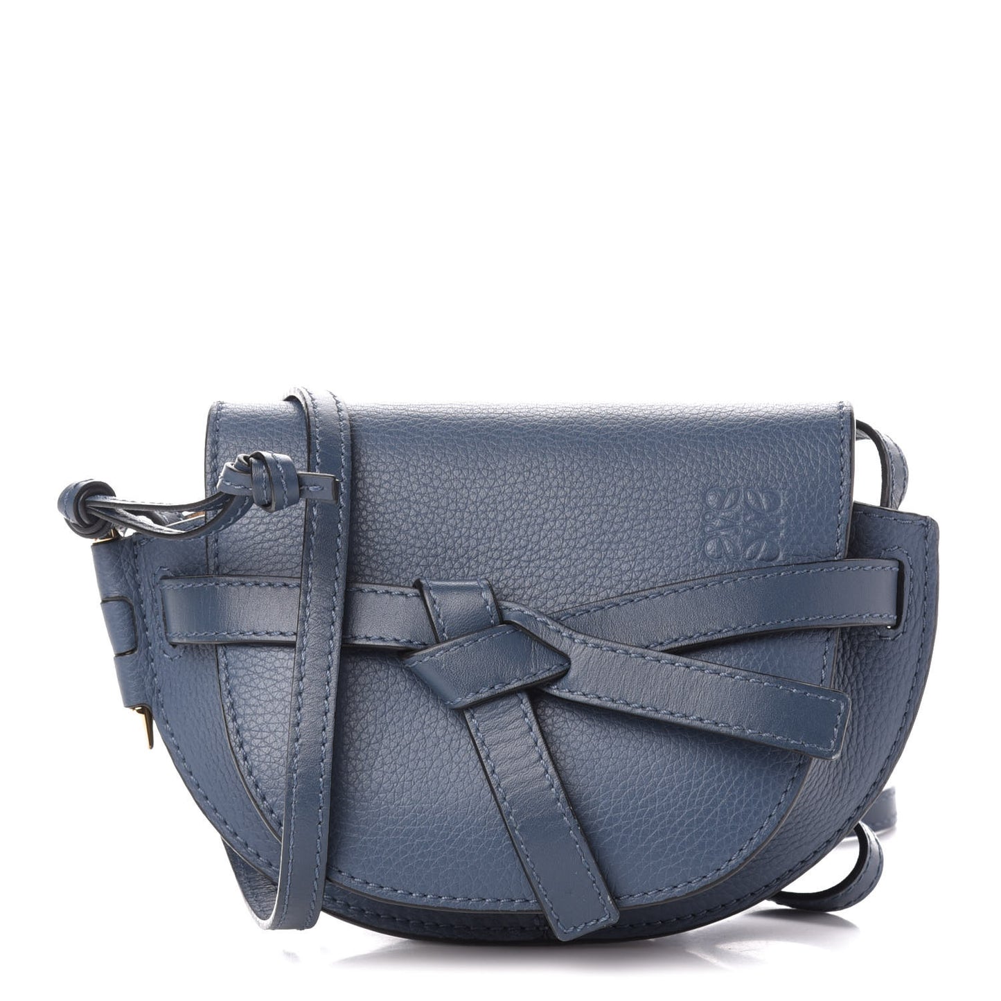 Grained Calfskin Mini Gate Crossbody Bag Steel Blue