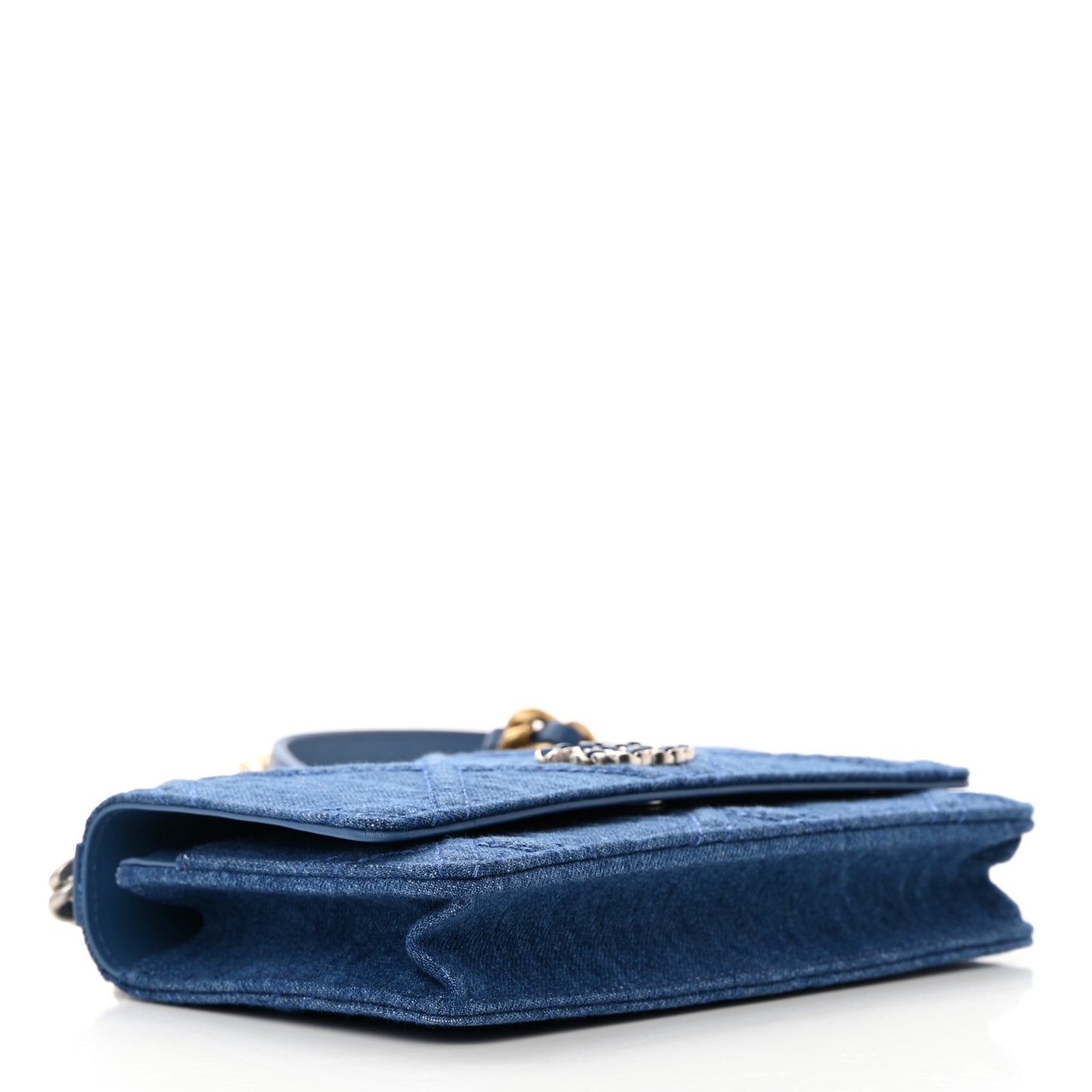 Denim Quilted Chanel 19 Wallet On Chain WOC Blue